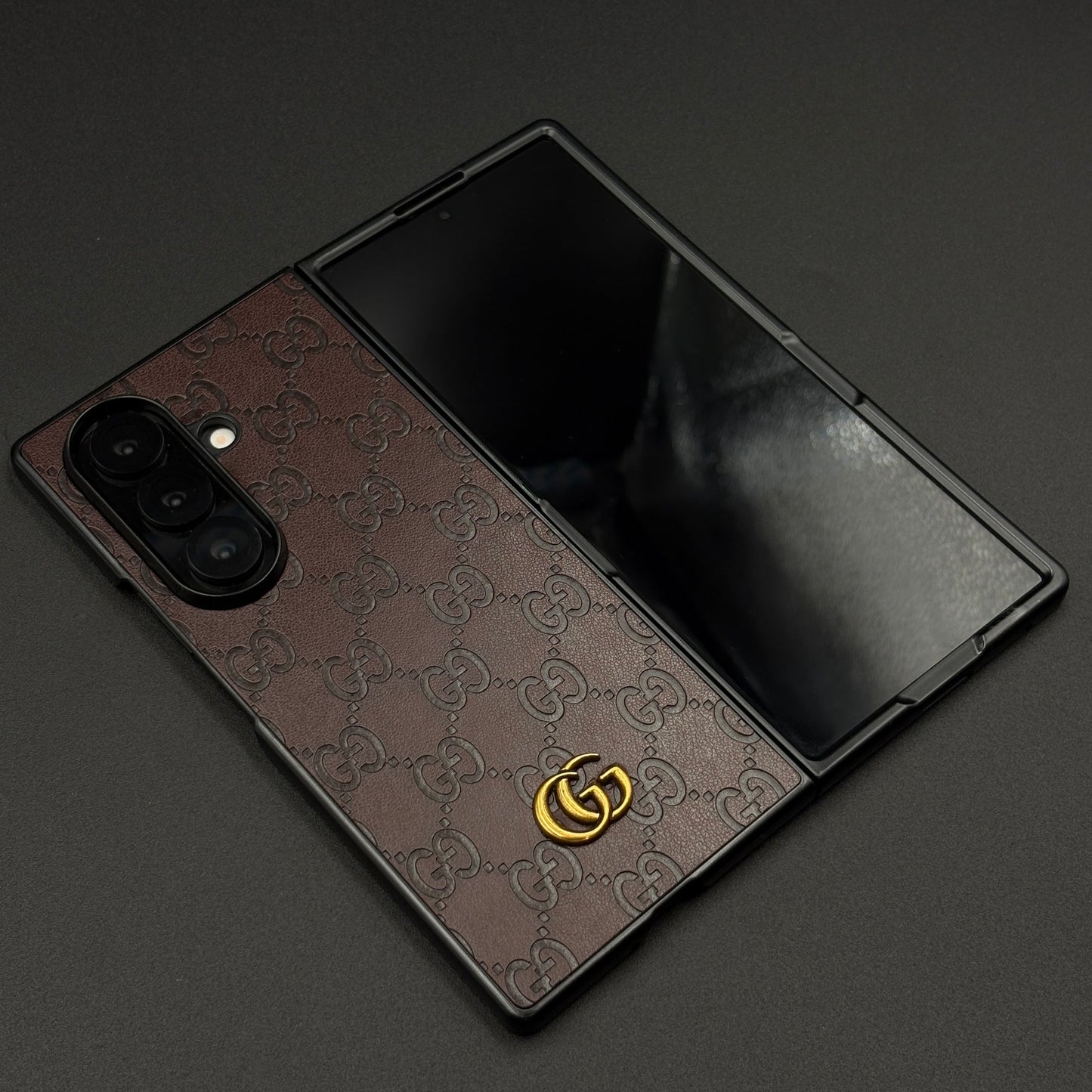 Luxury GG Pattern Leather Feel Case for Samsung Galaxy Z Fold 5 | Designer-Inspired Premium Back Cover
