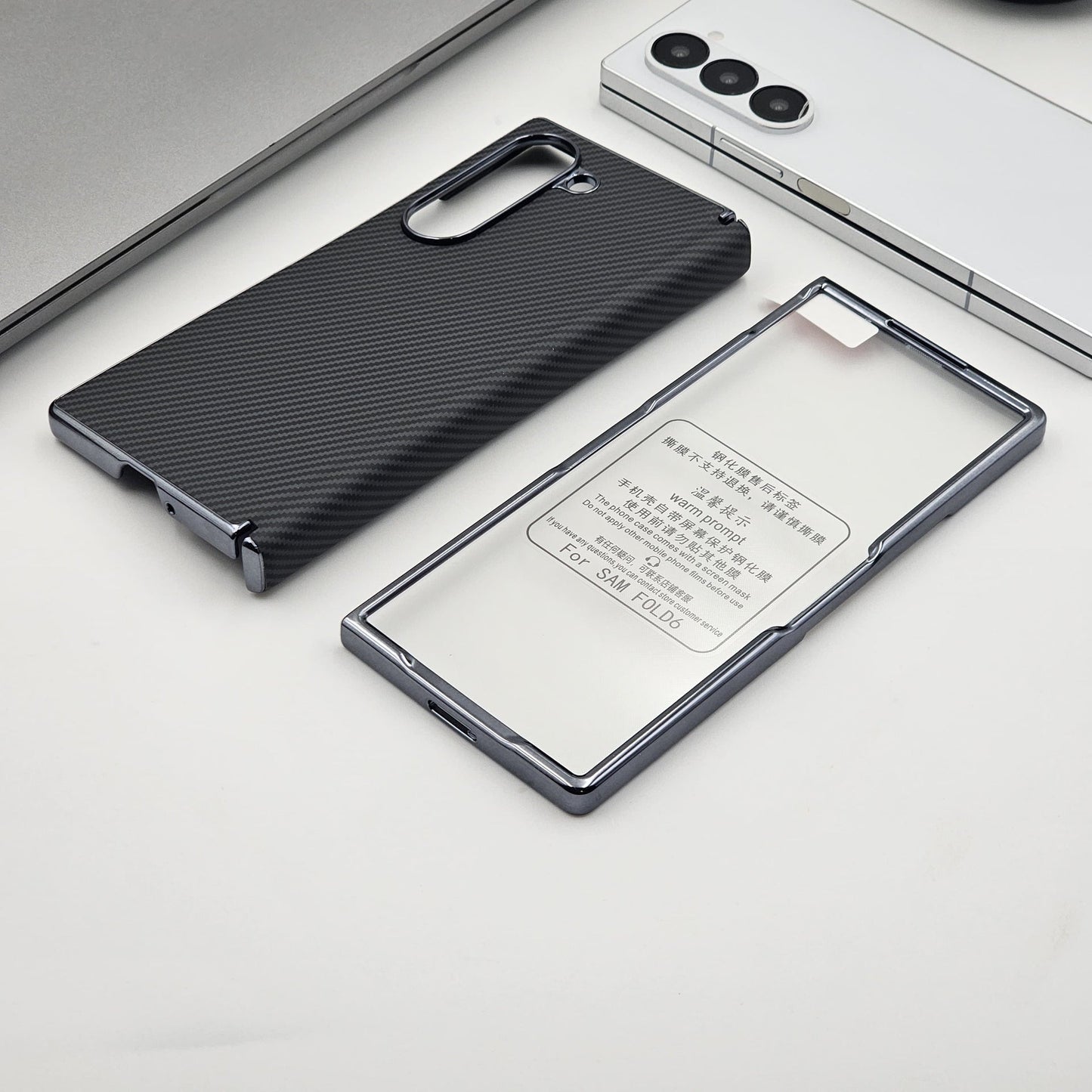 Carbon Fibre Smooth Feel Case with Front Screen Protector For Samsung Galaxy Z Fold 6 | Lightweight | Luxury Look