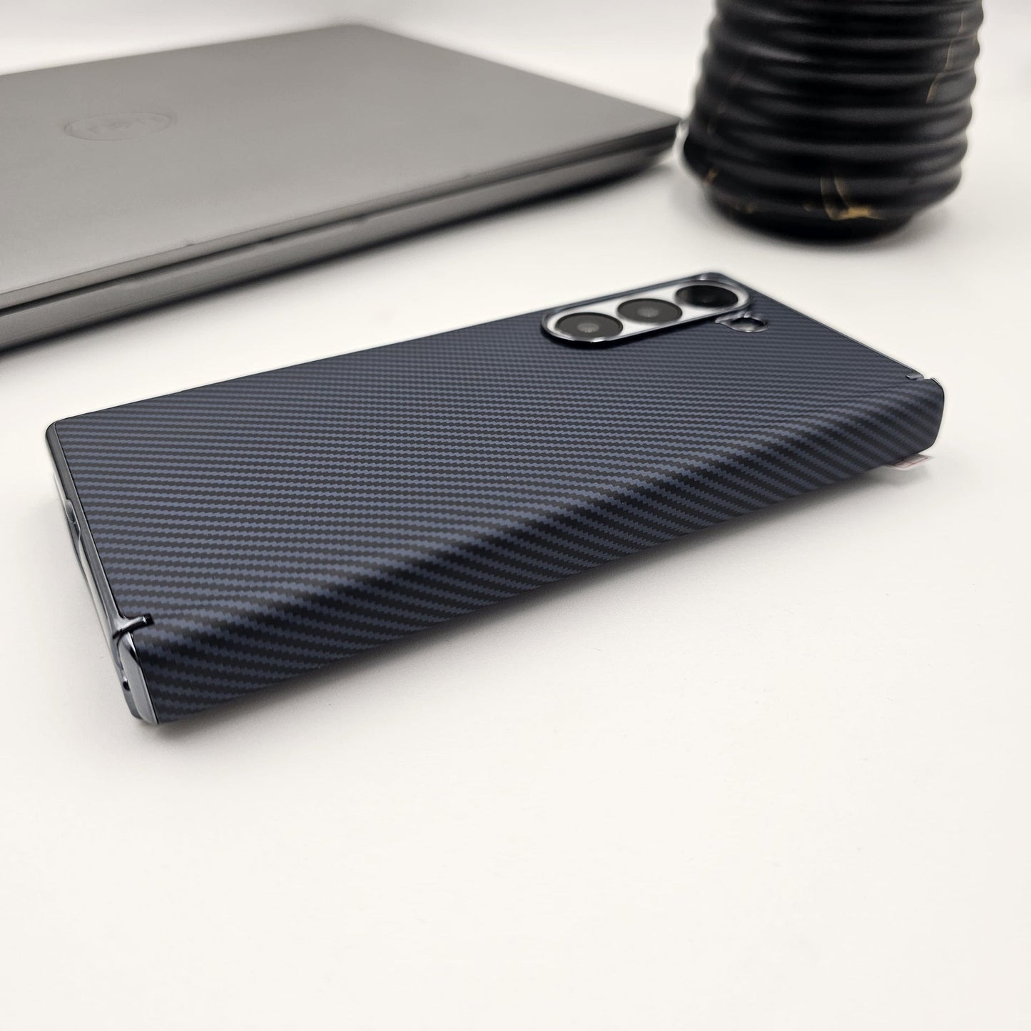 Carbon Fibre Smooth Feel Case with Front Screen Protector For Samsung Galaxy Z Fold 7 | Lightweight | Luxury Look
