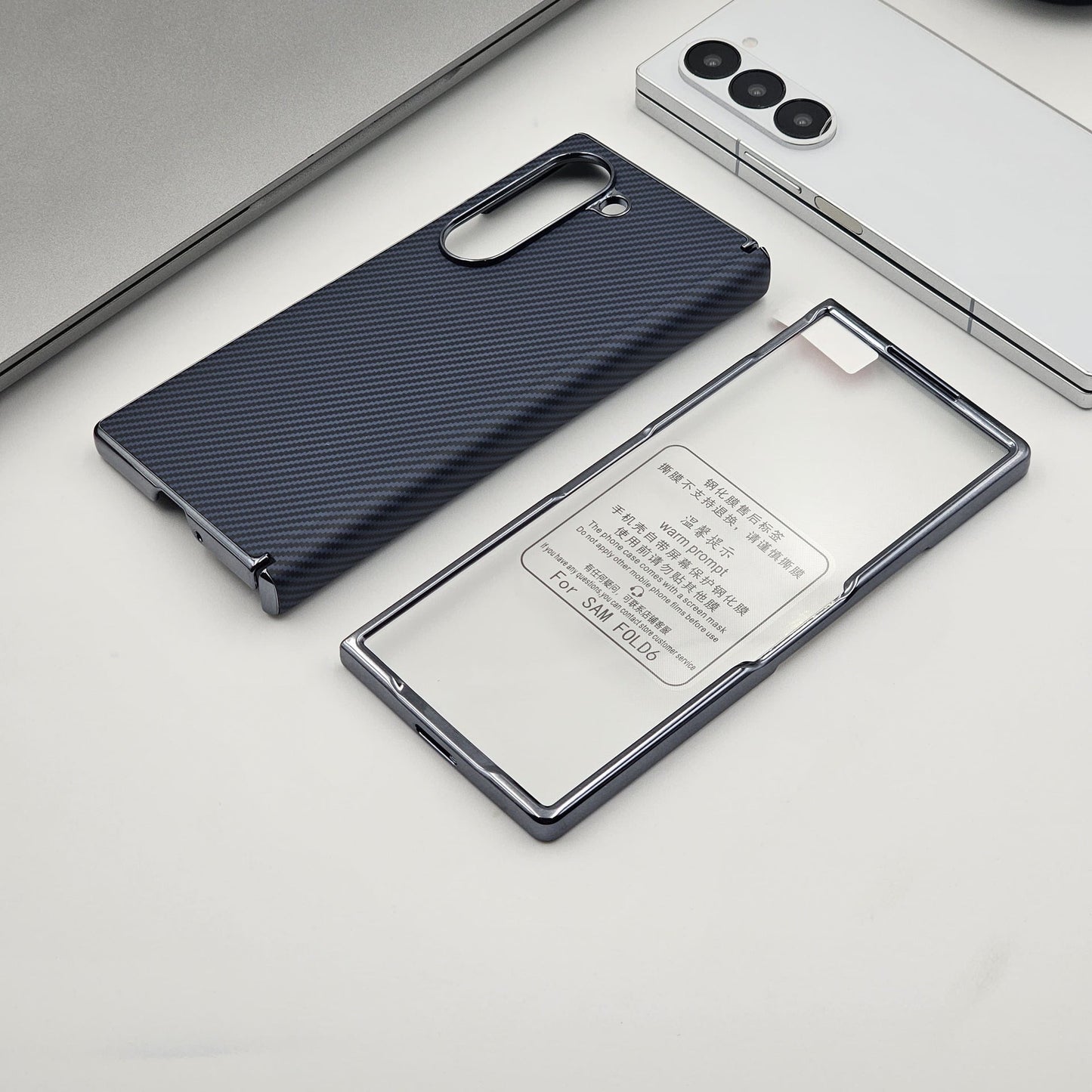 Carbon Fibre Smooth Feel Case with Front Screen Protector For Samsung Galaxy Z Fold 6 | Lightweight | Luxury Look