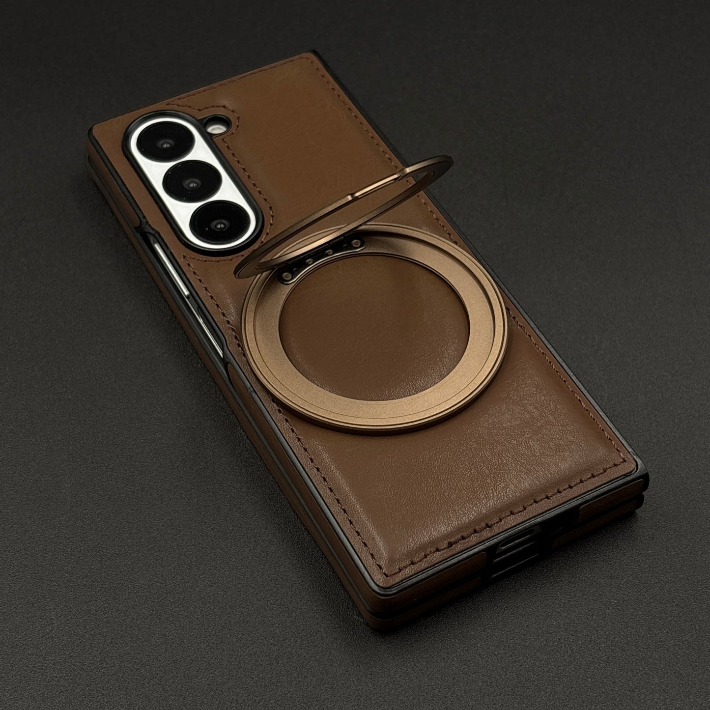 Stitch Leather Case 360° Rotating Metal Stand for Samsung Galaxy Z Fold 6 | Magsafe Compatible | Premium Feel & Grip
