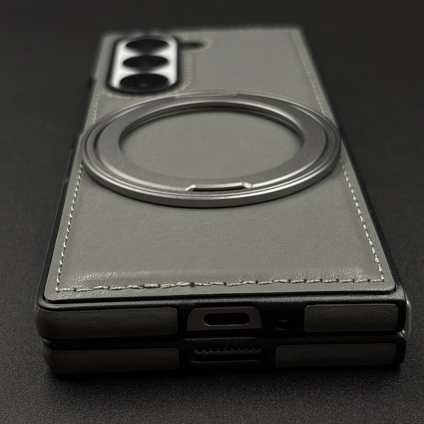 Stitch Leather Case 360° Rotating Metal Stand for Samsung Galaxy Z Fold 6 | Magsafe Compatible | Premium Feel & Grip