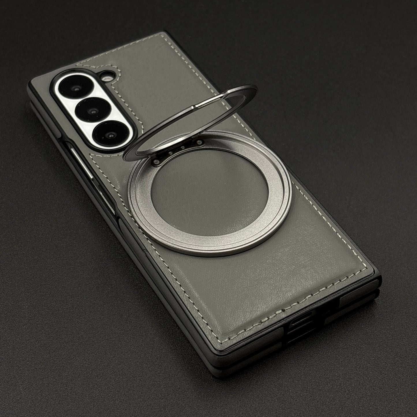 Stitch Leather Case 360° Rotating Metal Stand for Samsung Galaxy Z Fold 6 | Magsafe Compatible | Premium Feel & Grip