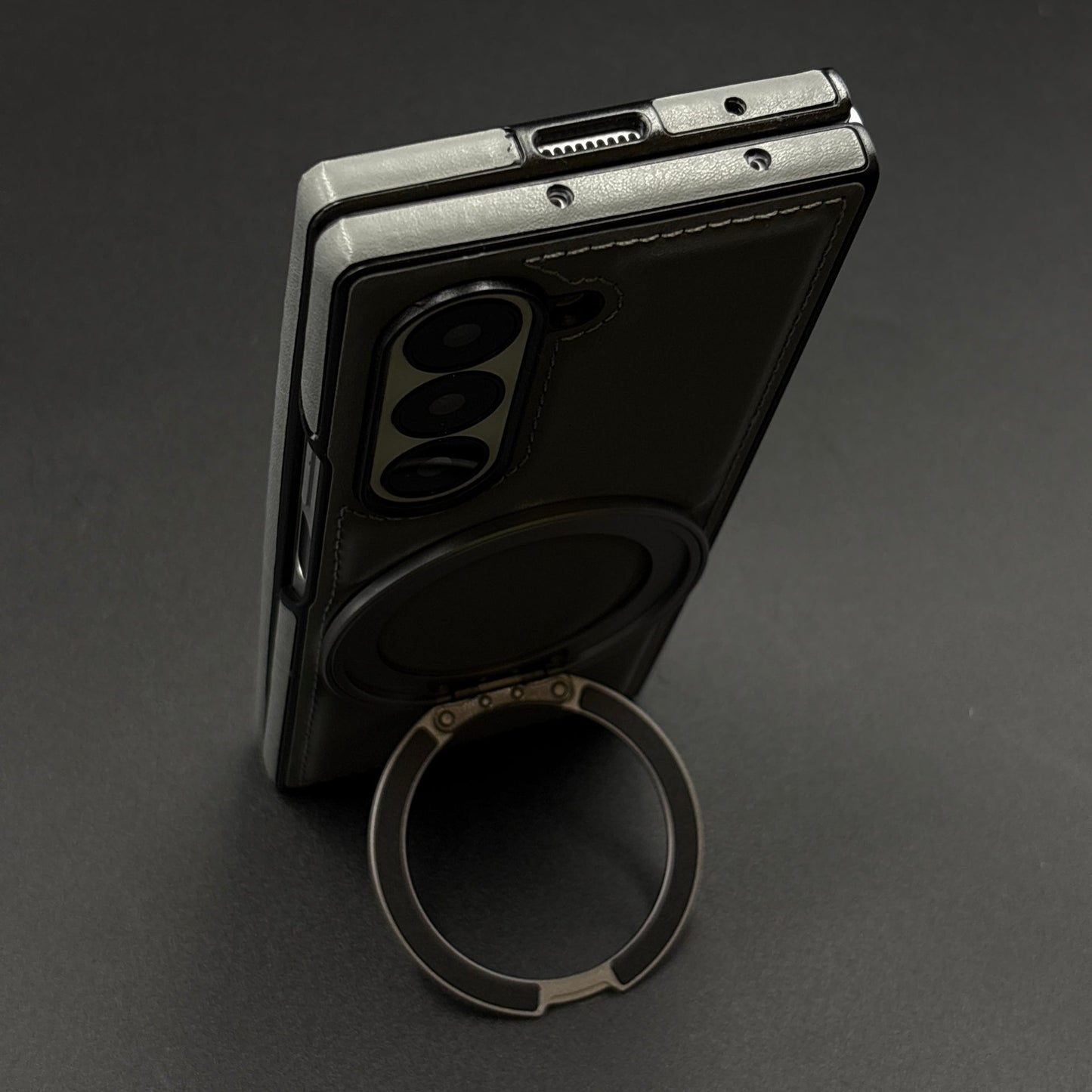 Stitch Leather Case 360° Rotating Metal Stand for Samsung Galaxy Z Fold 6 | Magsafe Compatible | Premium Feel & Grip