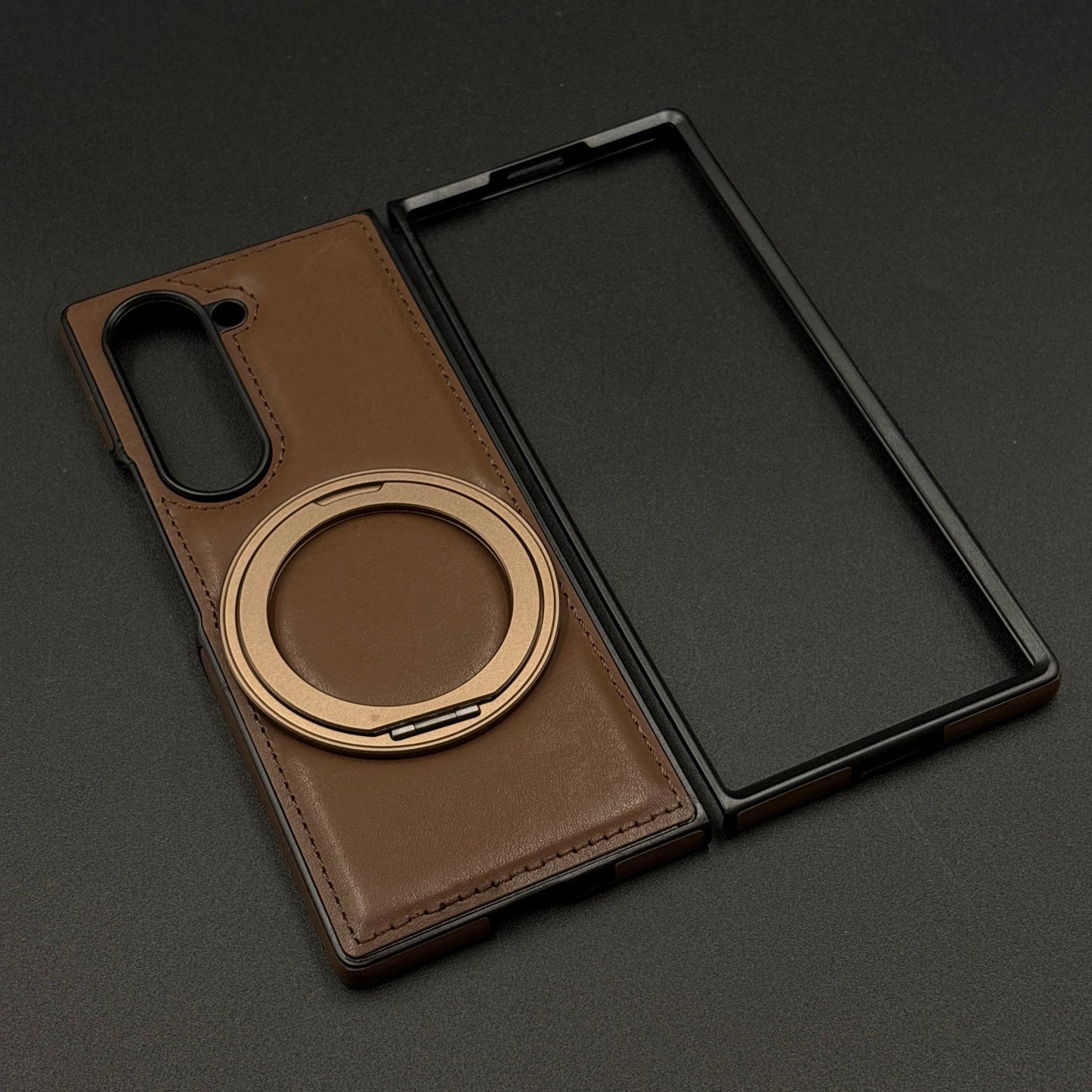 Stitch Leather Case 360° Rotating Metal Stand for Samsung Galaxy Z Fold 6 | Magsafe Compatible | Premium Feel & Grip