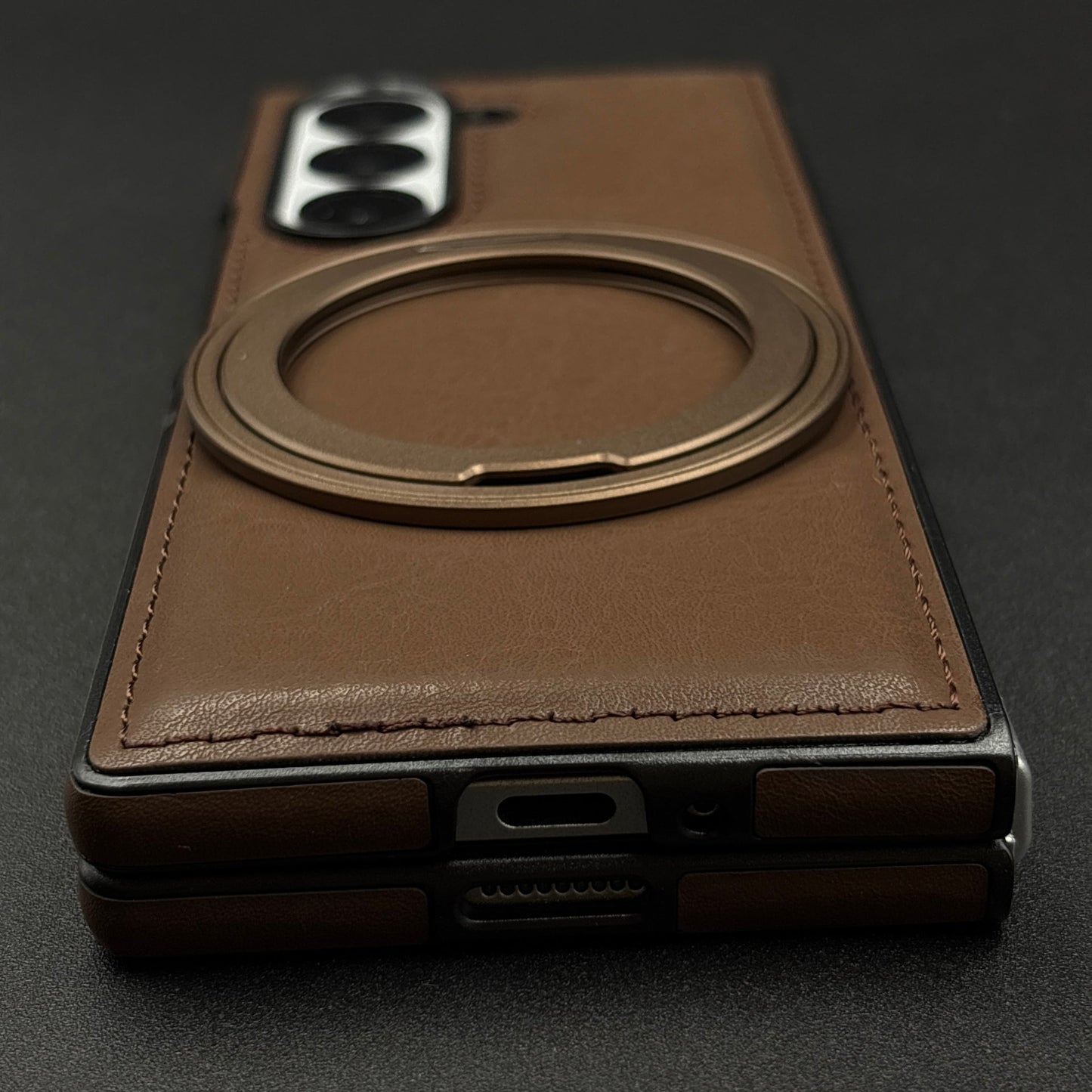 Stitch Leather Case 360° Rotating Metal Stand for Samsung Galaxy Z Fold 6 | Magsafe Compatible | Premium Feel & Grip