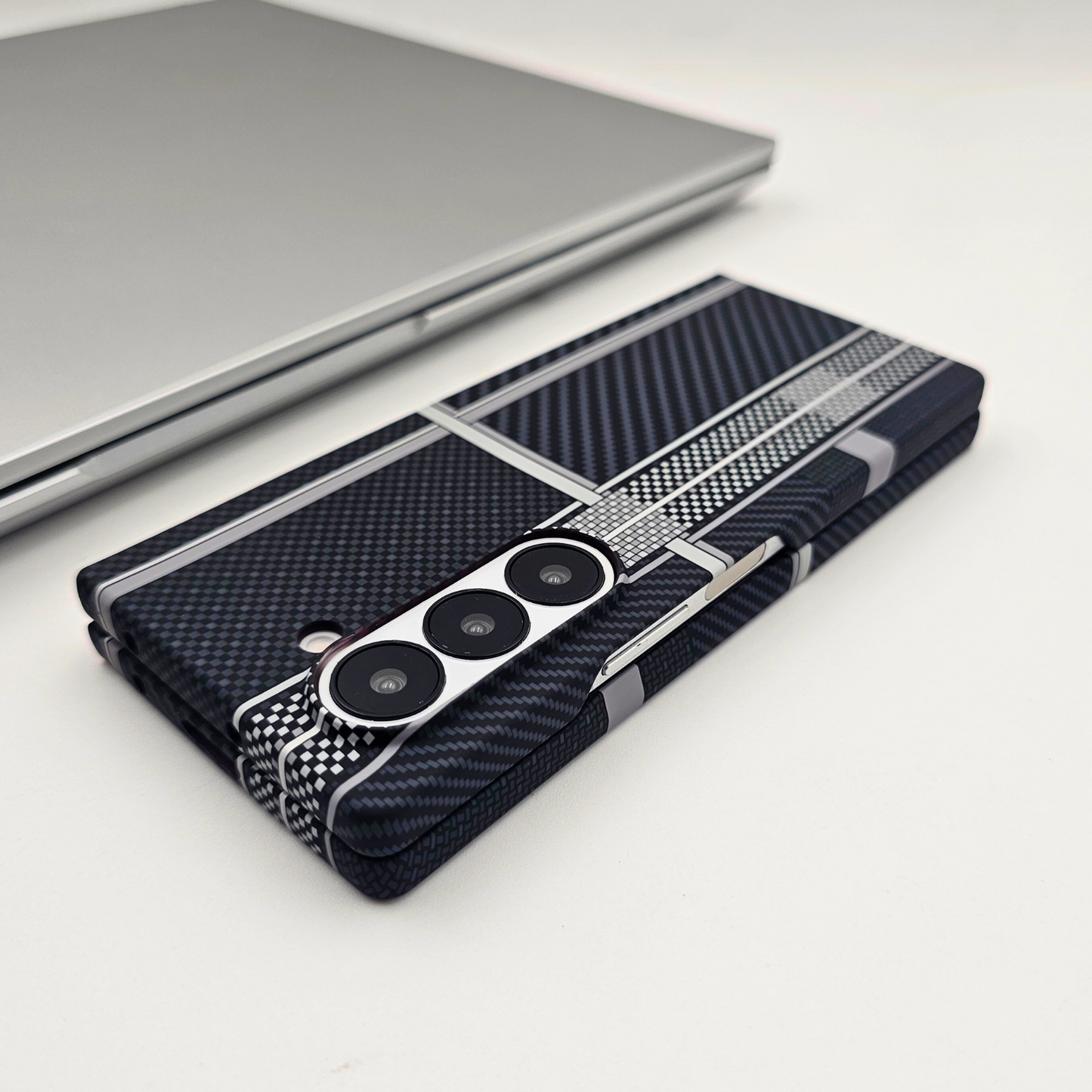 Striped Black Premium Slim Case for Samsung Galaxy Z Fold 8 Ultra | Rare Aramid Texture Finish | Real Carbon Fibre Feel | Hidden MagSafe