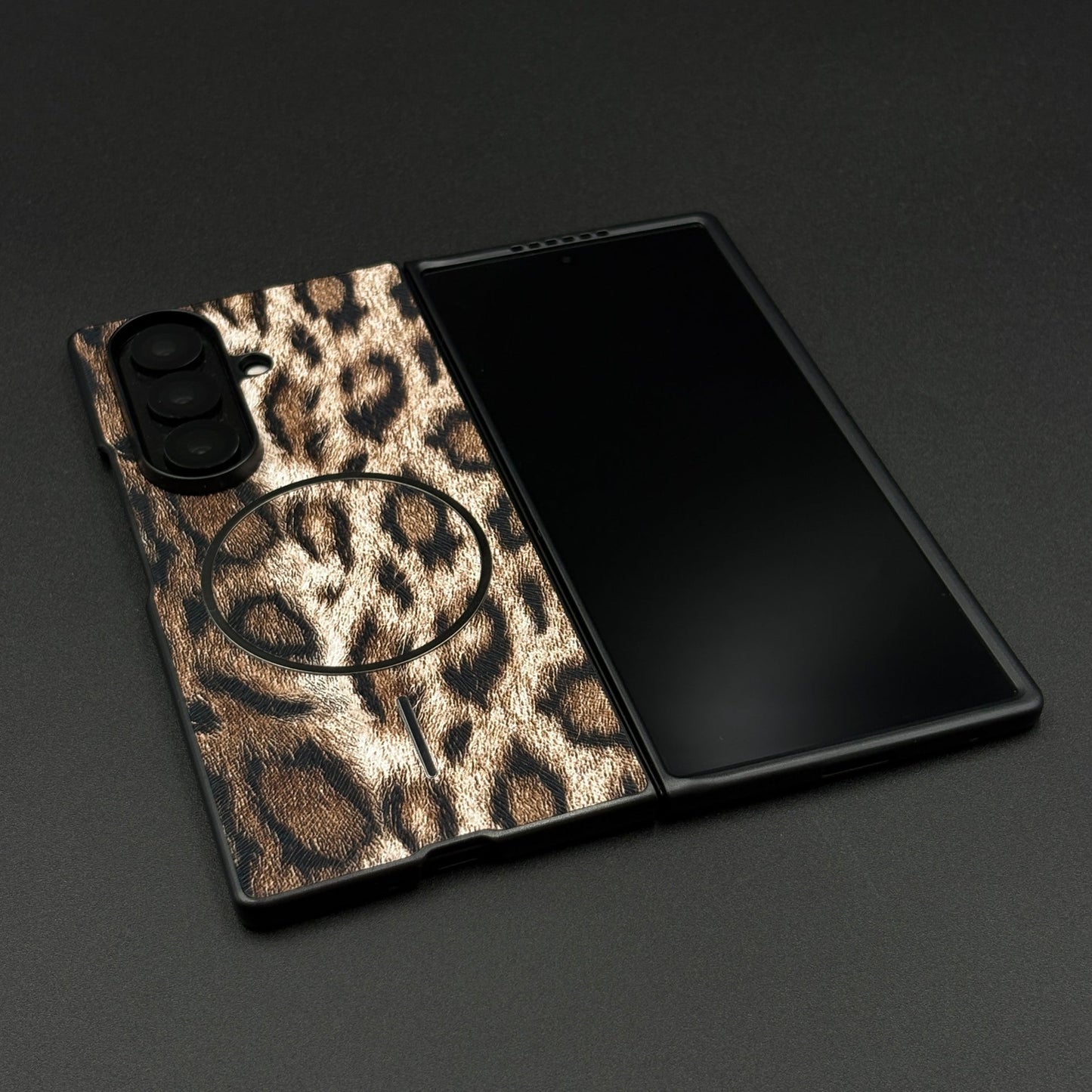 Leopard Print PU Leather Case for Samsung Galaxy Z Fold 7 | MagSafe Compatible | Bold Feel | Stylish Protection
