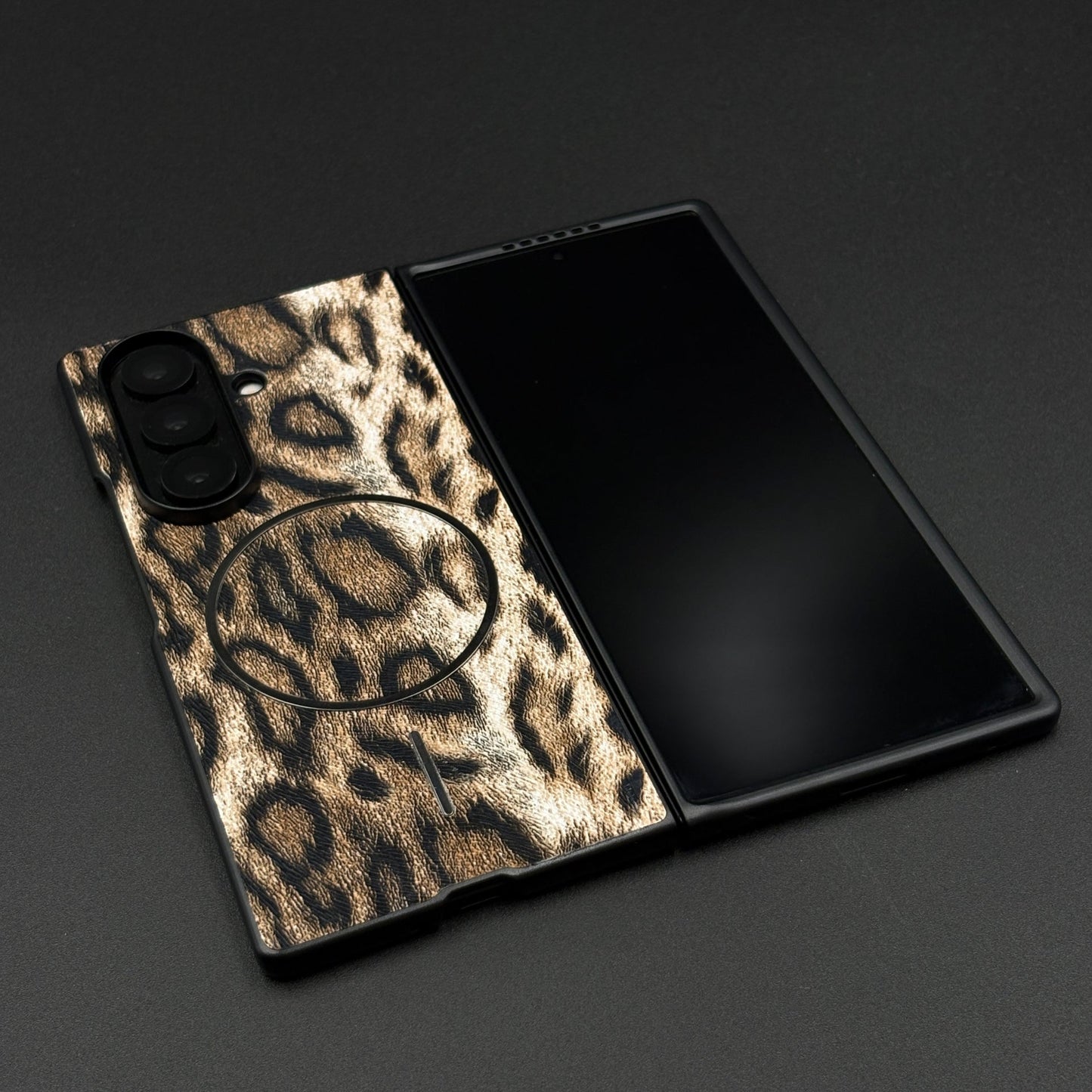 Leopard Print PU Leather Case for Samsung Galaxy Z Fold 7 | MagSafe Compatible | Bold Feel | Stylish Protection