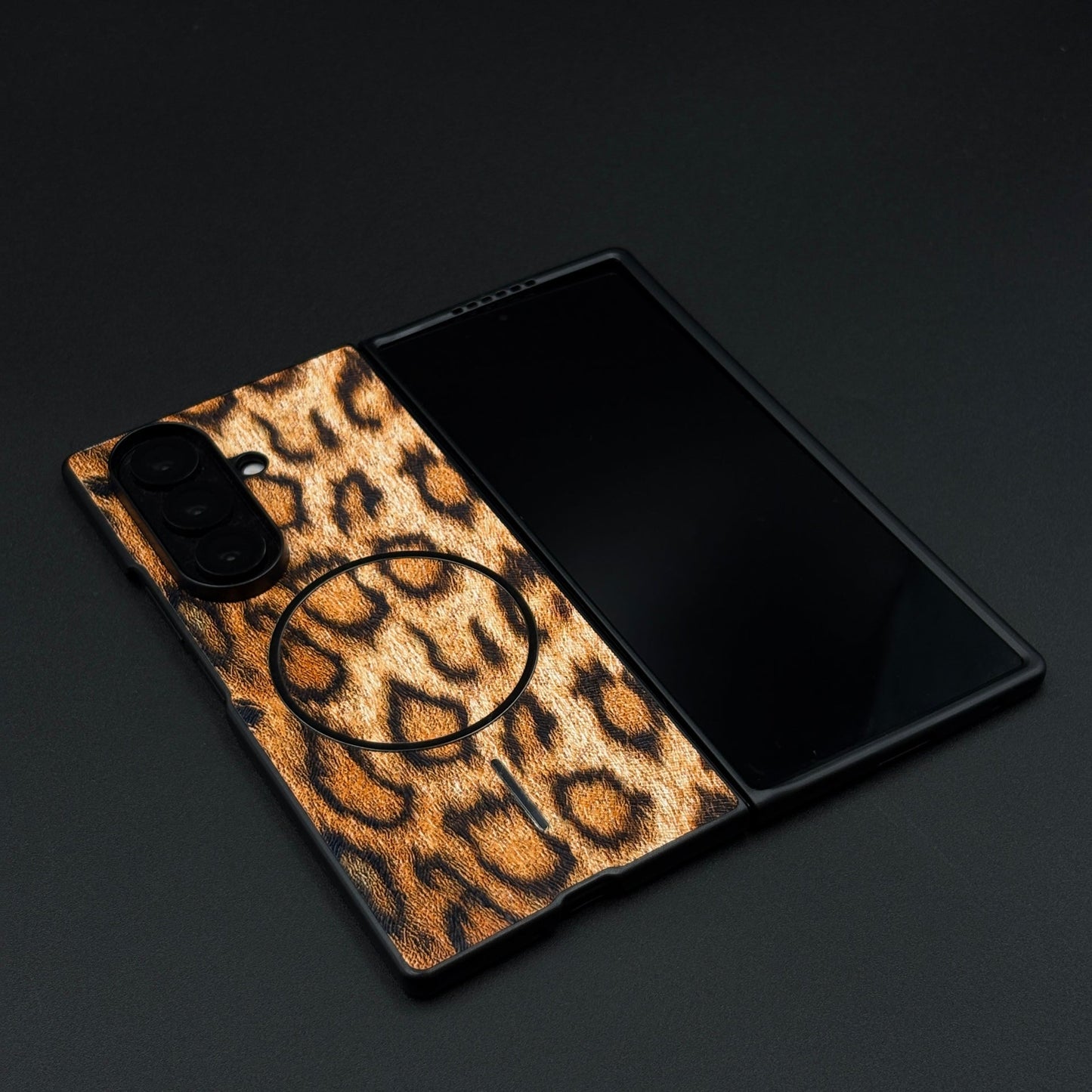 Leopard Print PU Leather Case for Samsung Galaxy Z Fold 7 | MagSafe Compatible | Bold Feel | Stylish Protection