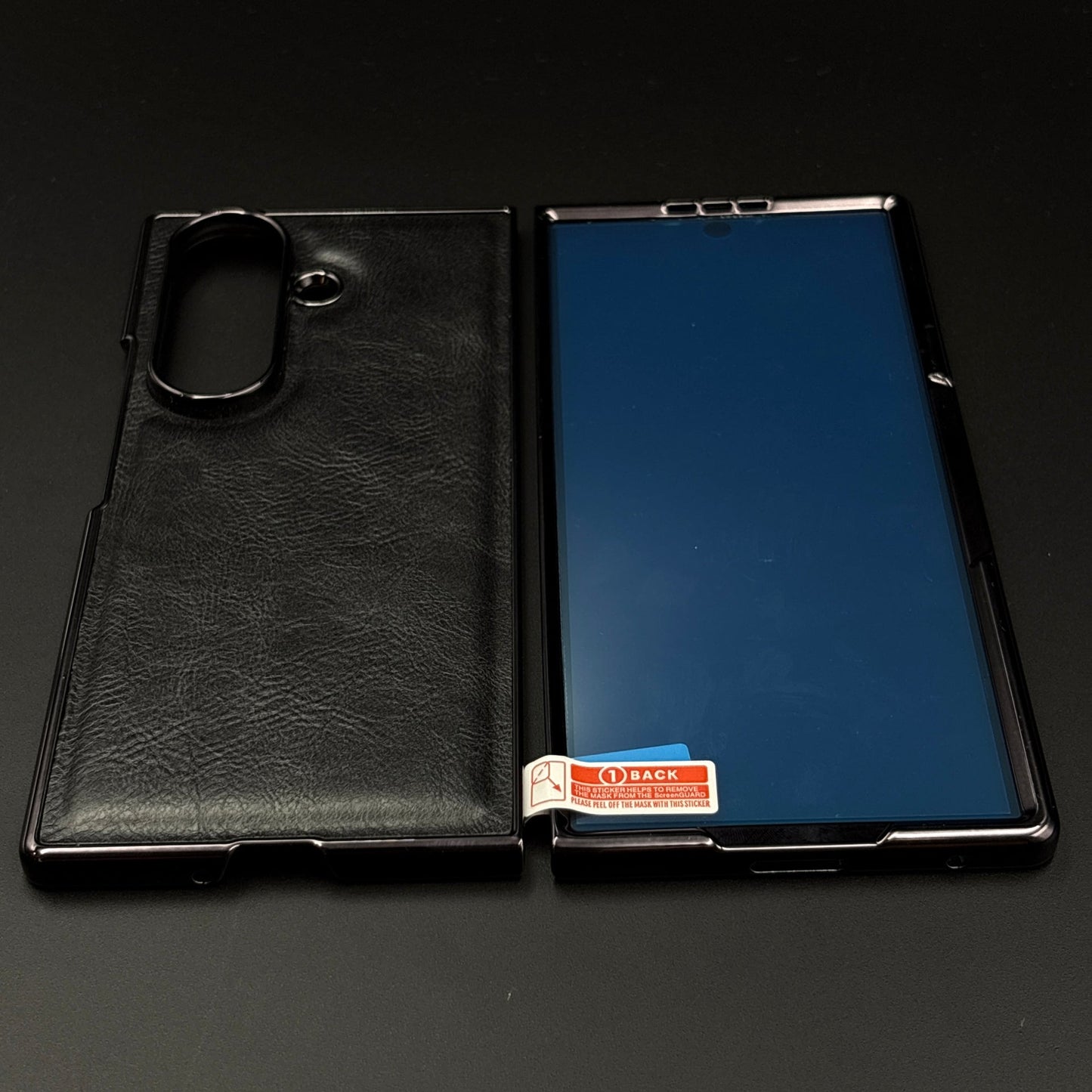 Leather Chrome Plated Case with Front Screen Protector for Samsung Galaxy Z Fold 5 | Luxury Protective Cover