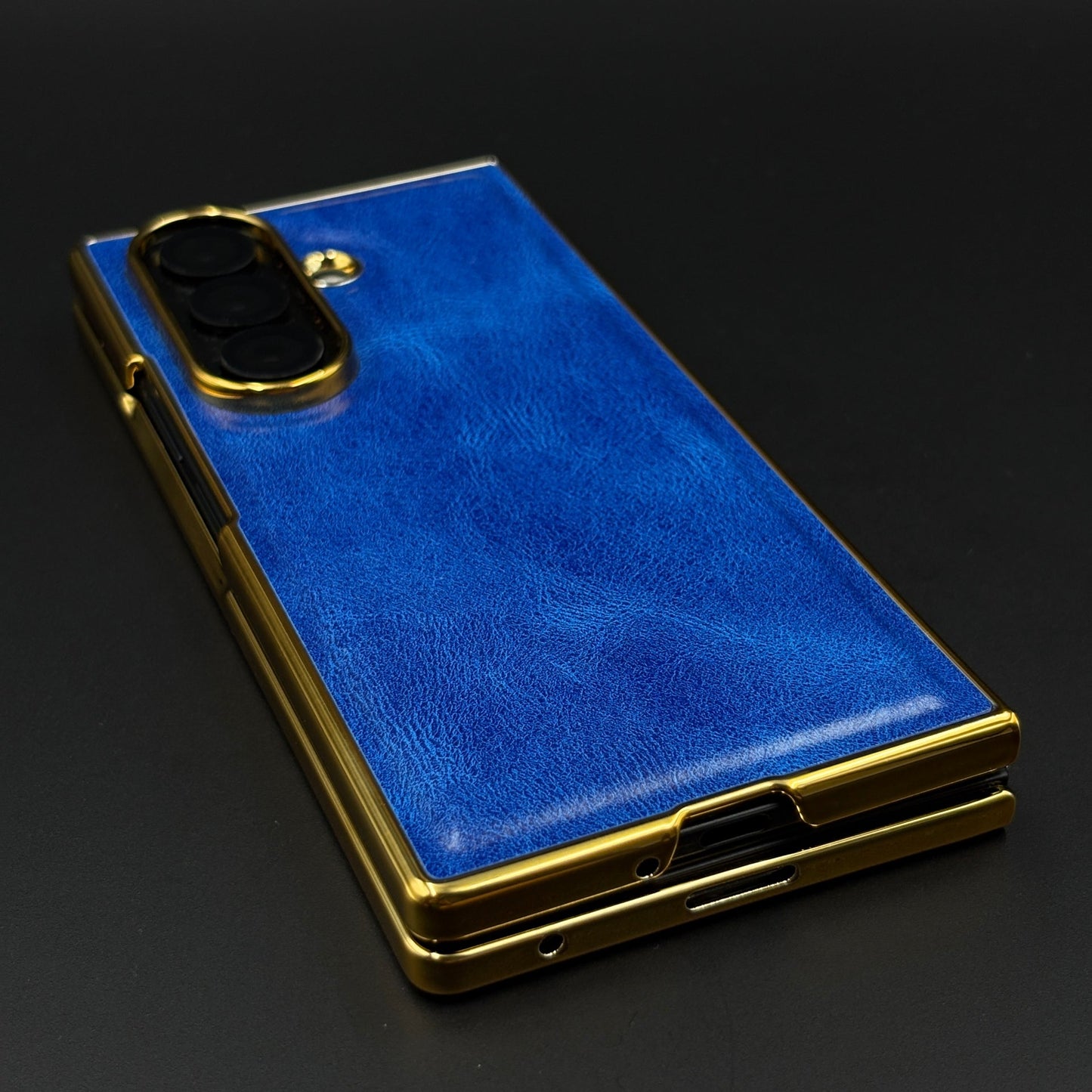 Leather Chrome Plated Case with Front Screen Protector for Samsung Galaxy Z Fold 7 | Luxury Protective Cover