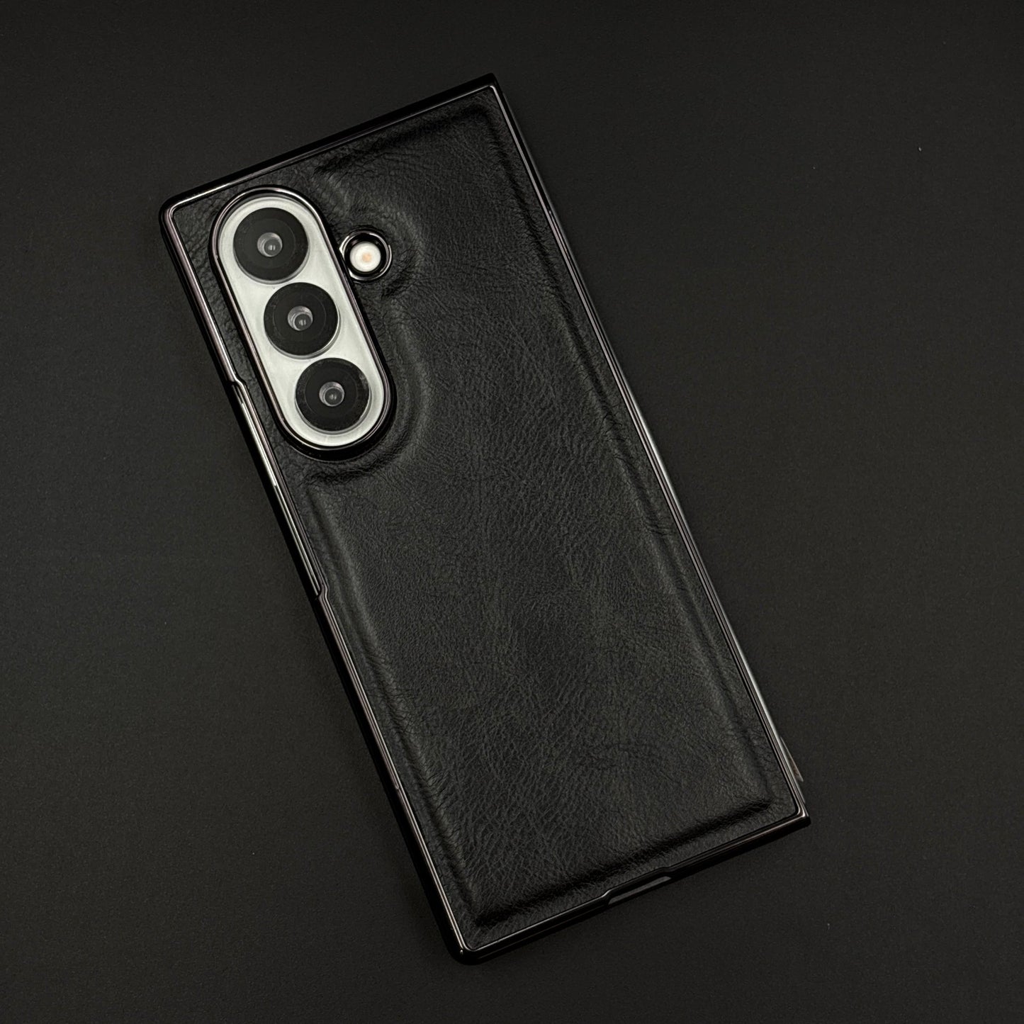 Leather Chrome Plated Case with Front Screen Protector for Samsung Galaxy Z Fold 5 | Luxury Protective Cover