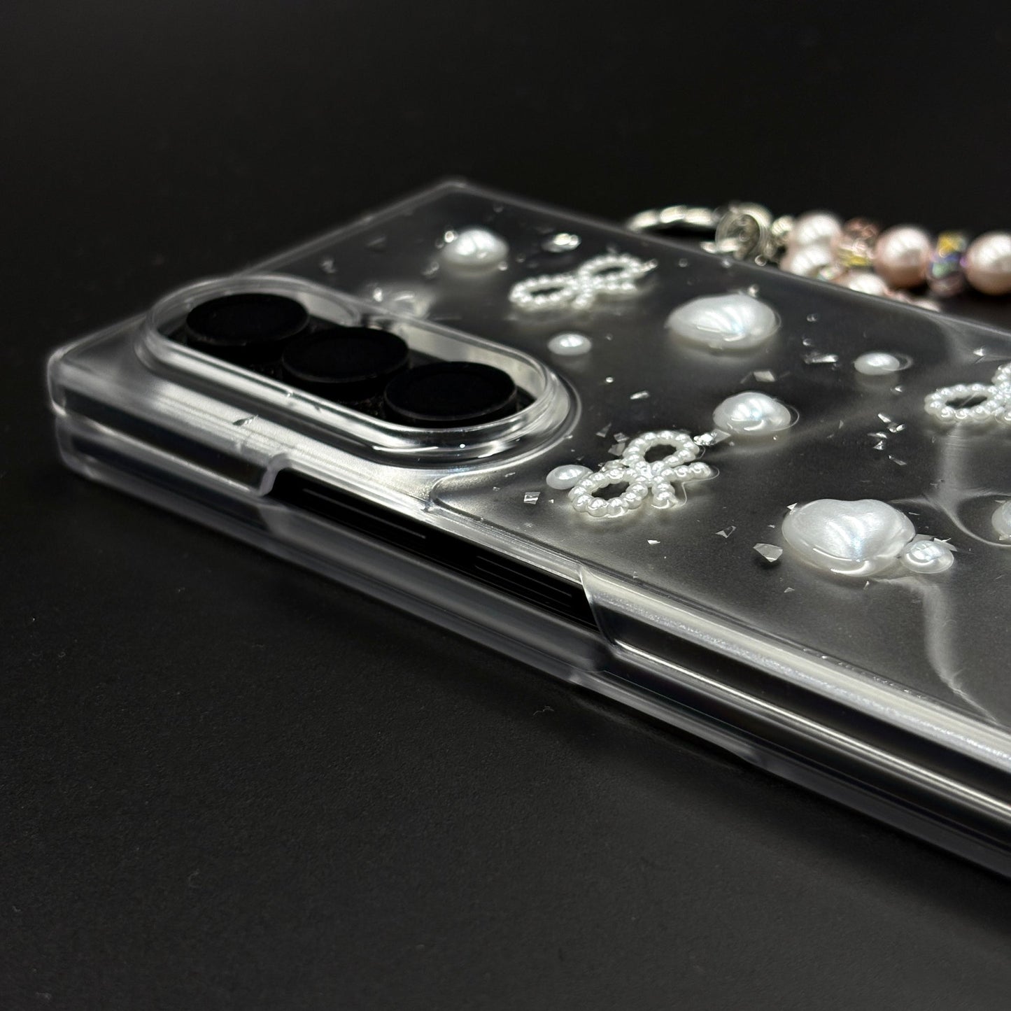 Pearl Butterfly Case with Beaded Charm Strap for Samsung Galaxy Z Fold 7 | Elegant Protective Cover
