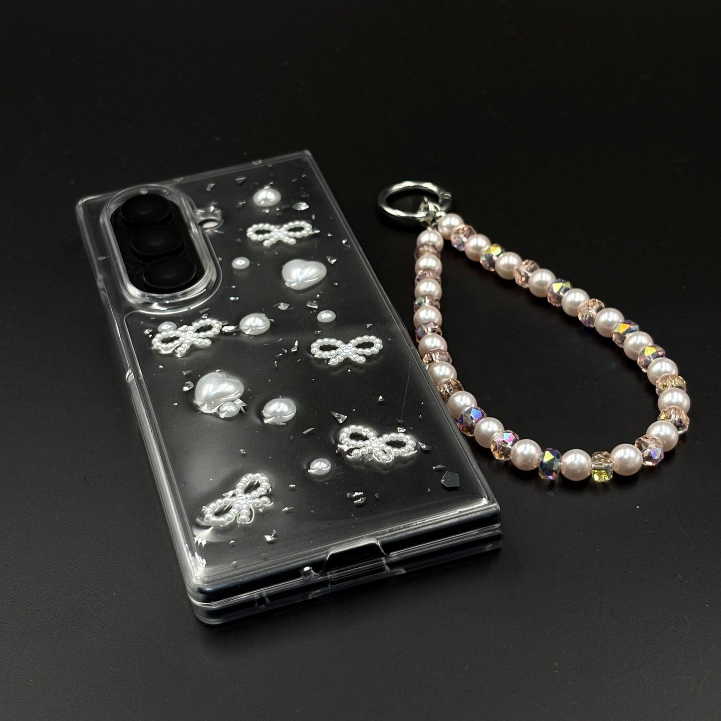 Pearl Butterfly Case with Beaded Charm Strap for Samsung Galaxy Z Fold 7 | Elegant Protective Cover