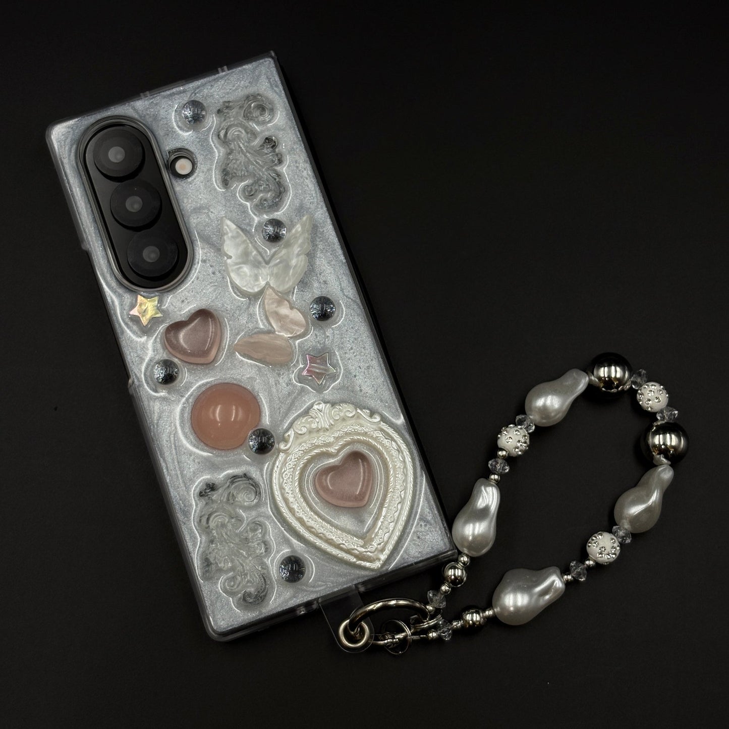 Butterfly Heart Pearl Strap Case for Samsung Galaxy Z Fold 7 | Luxury 3D Design Protective Cover