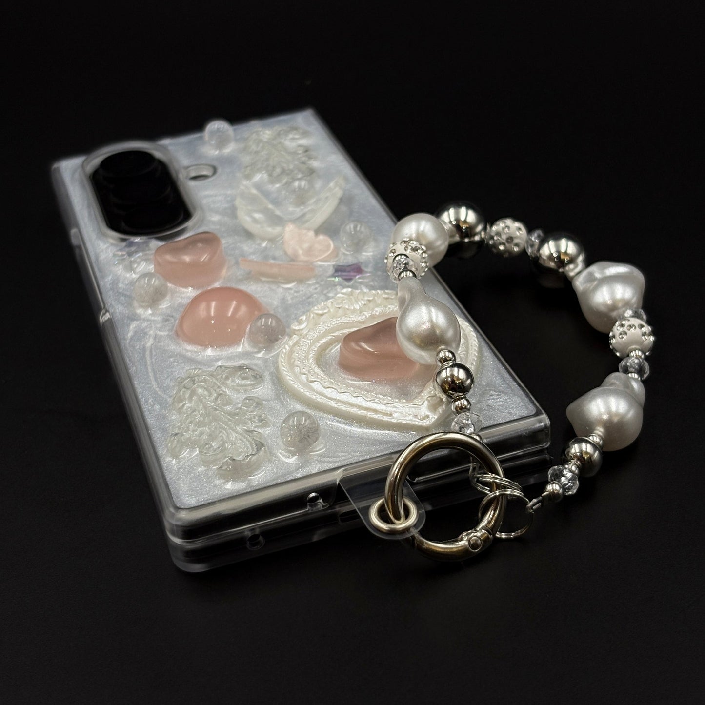 Butterfly Heart Pearl Strap Case for Samsung Galaxy Z Fold 7 | Luxury 3D Design Protective Cover