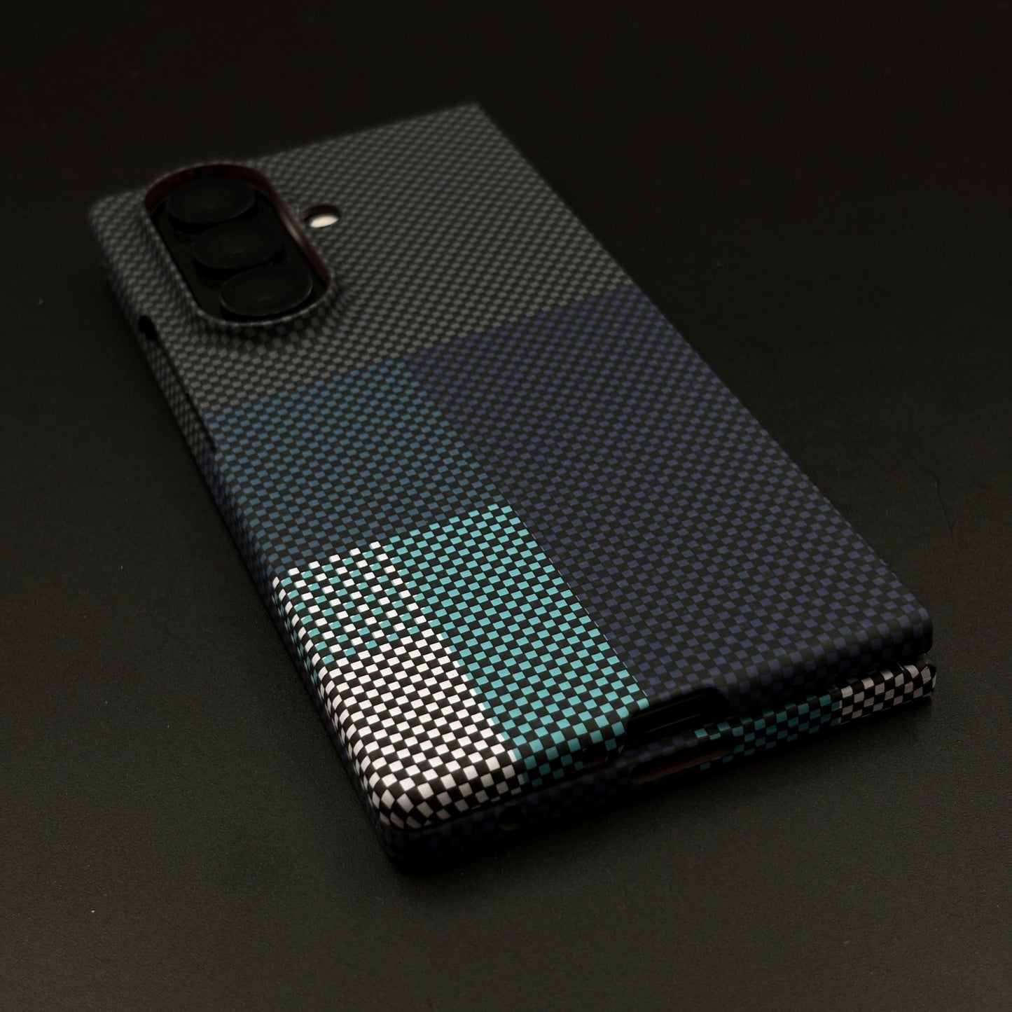 Blue Block Aramid Case with Hidden MagSafe for Samsung Galaxy Z Fold 6 | Camera Kickstand | Carbon Fibre Feel