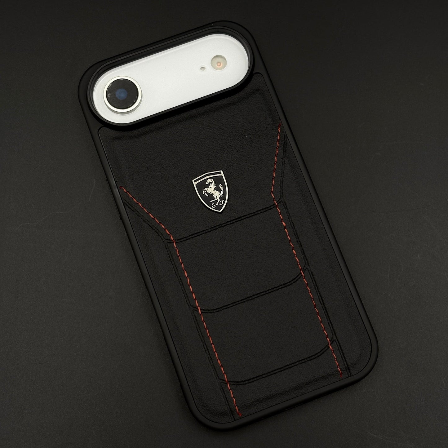 Luxury FR Stitched Leather Phone Case Cover for iPhone 17 Air | Iconic Black Design