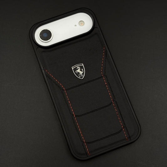 Luxury FR Stitched Leather Phone Case Cover for iPhone 17 Air | Iconic Black Design