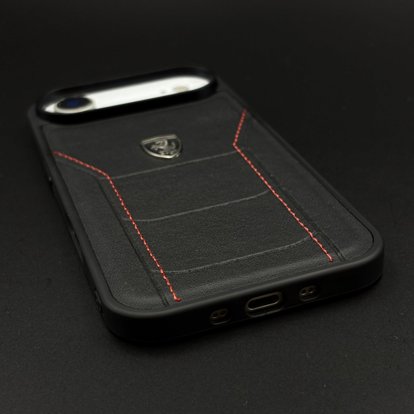 Luxury FR Stitched Leather Phone Case Cover for iPhone 17 Air | Iconic Black Design