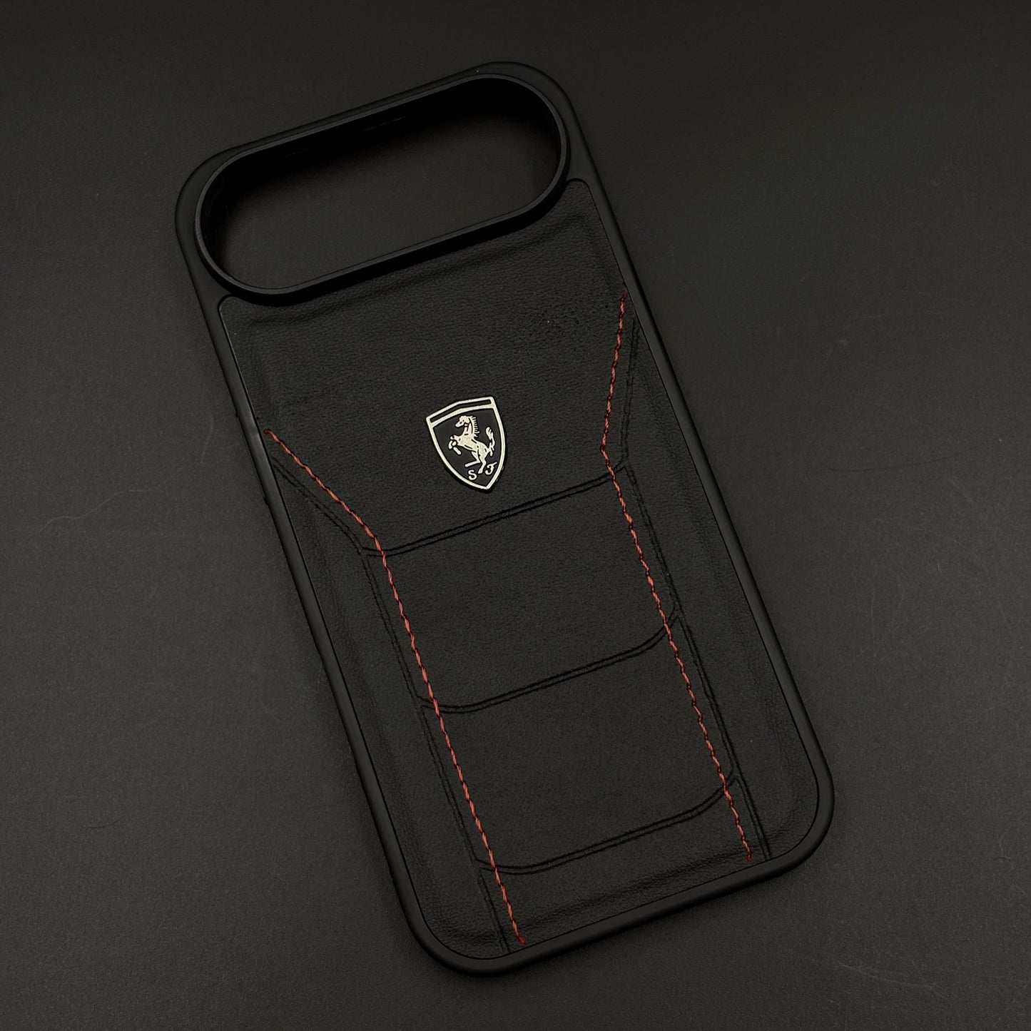 Luxury FR Stitched Leather Phone Case Cover for iPhone 17 Air | Iconic Black Design