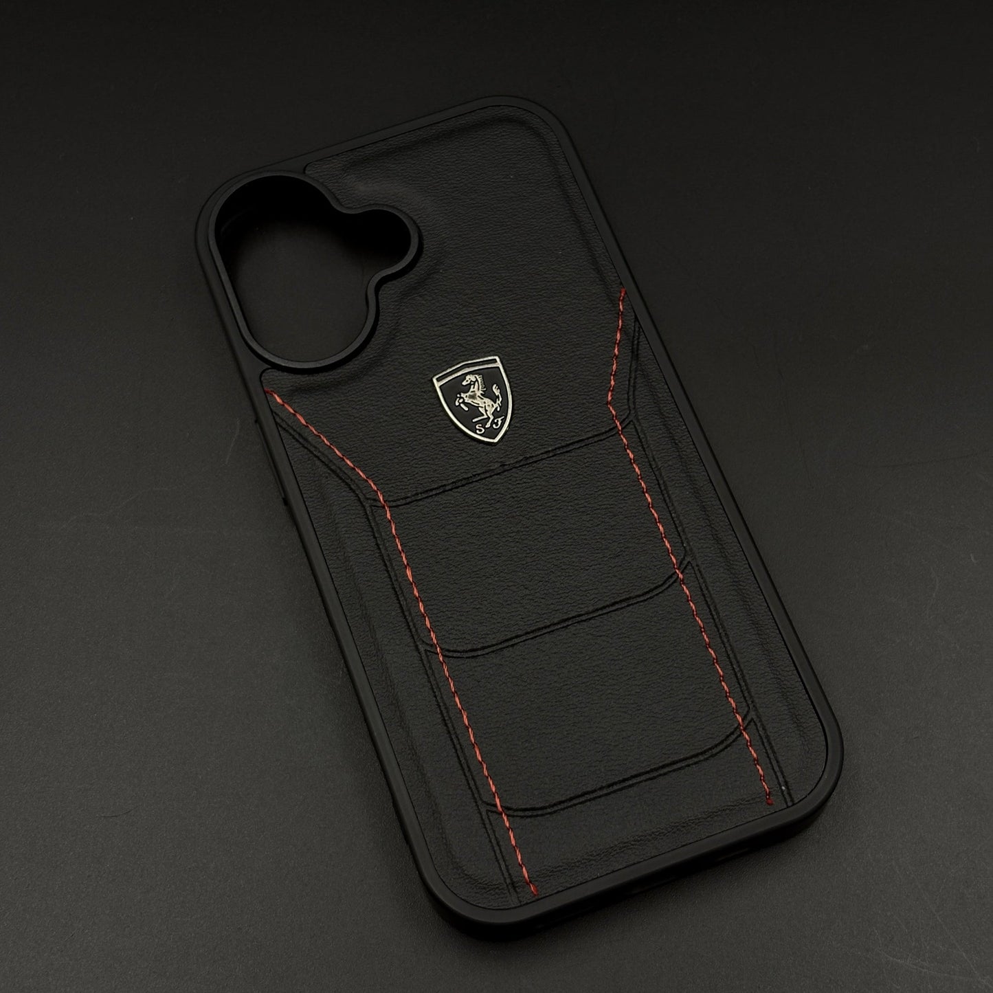 Luxury FR Stitched Leather Phone Case Cover for iPhone 17 | Iconic Black Design