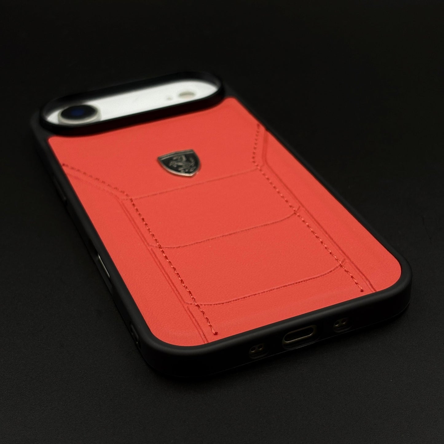 Luxury FR Stitched Leather Phone Case Cover for iPhone 17 Air | Iconic Red Design