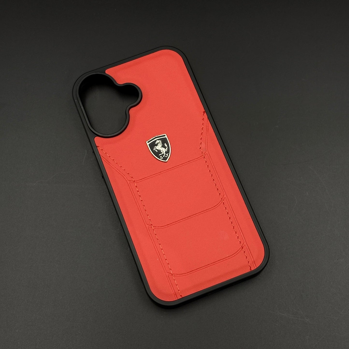 Luxury FR Stitched Leather Phone Case Cover for iPhone 17 | Iconic Red Design