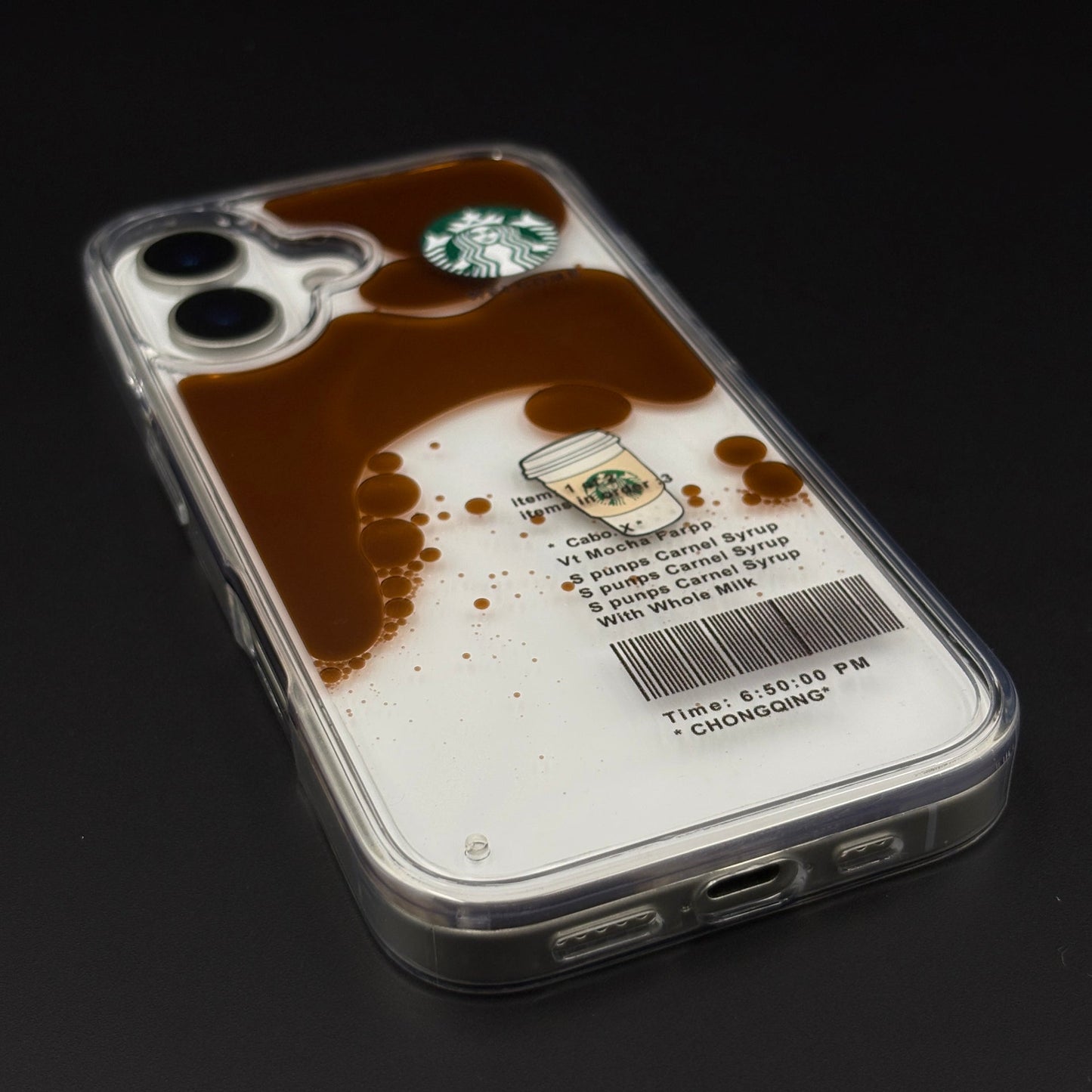 Starbucks Coffee Floating Liquid Cup TPU Case for iPhone 17 | Clear Shockproof Cover
