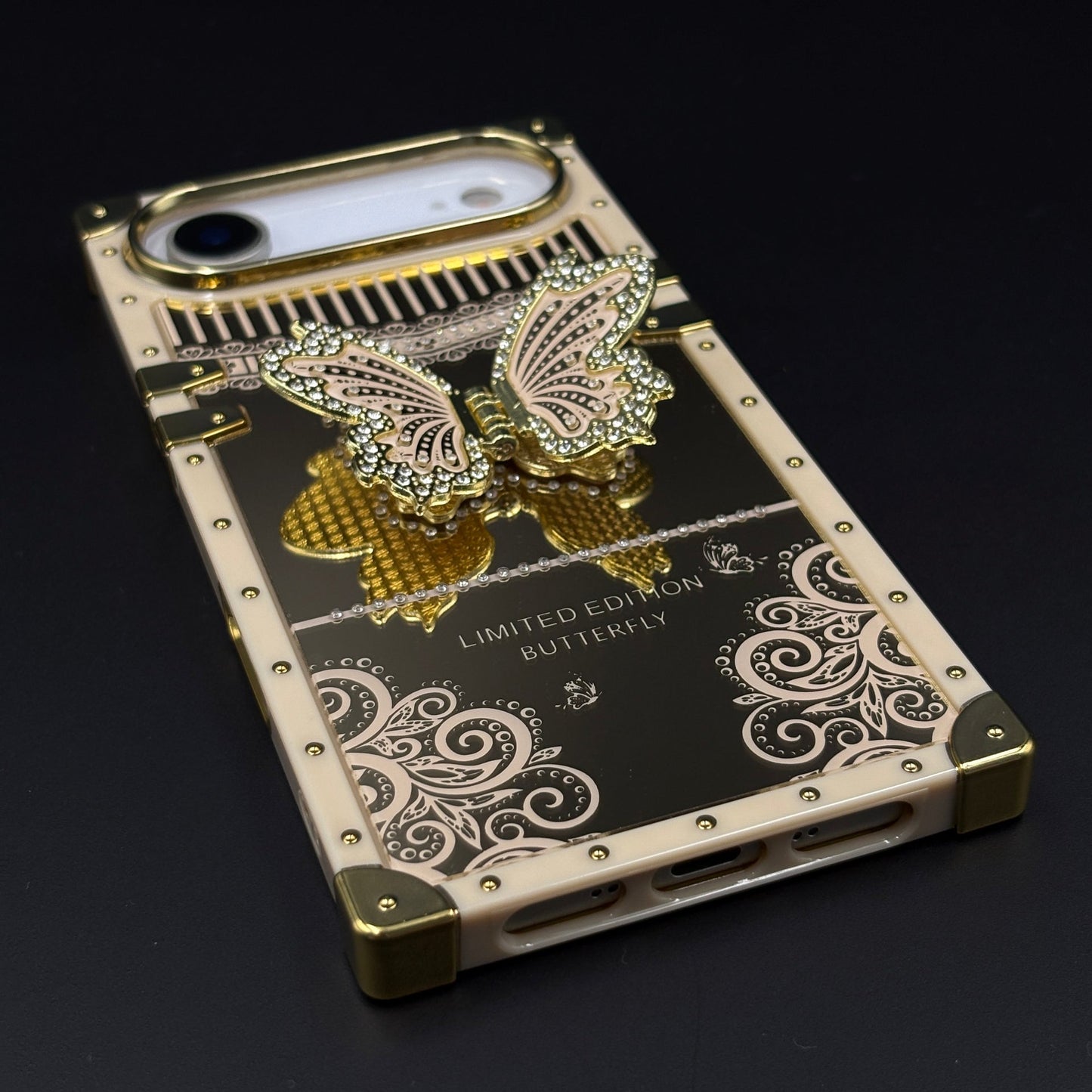Luxury Butterfly Trunk Phone Case Cover for iPhone 17 Air | Gold Mirror Finish | Diamond Butterfly
