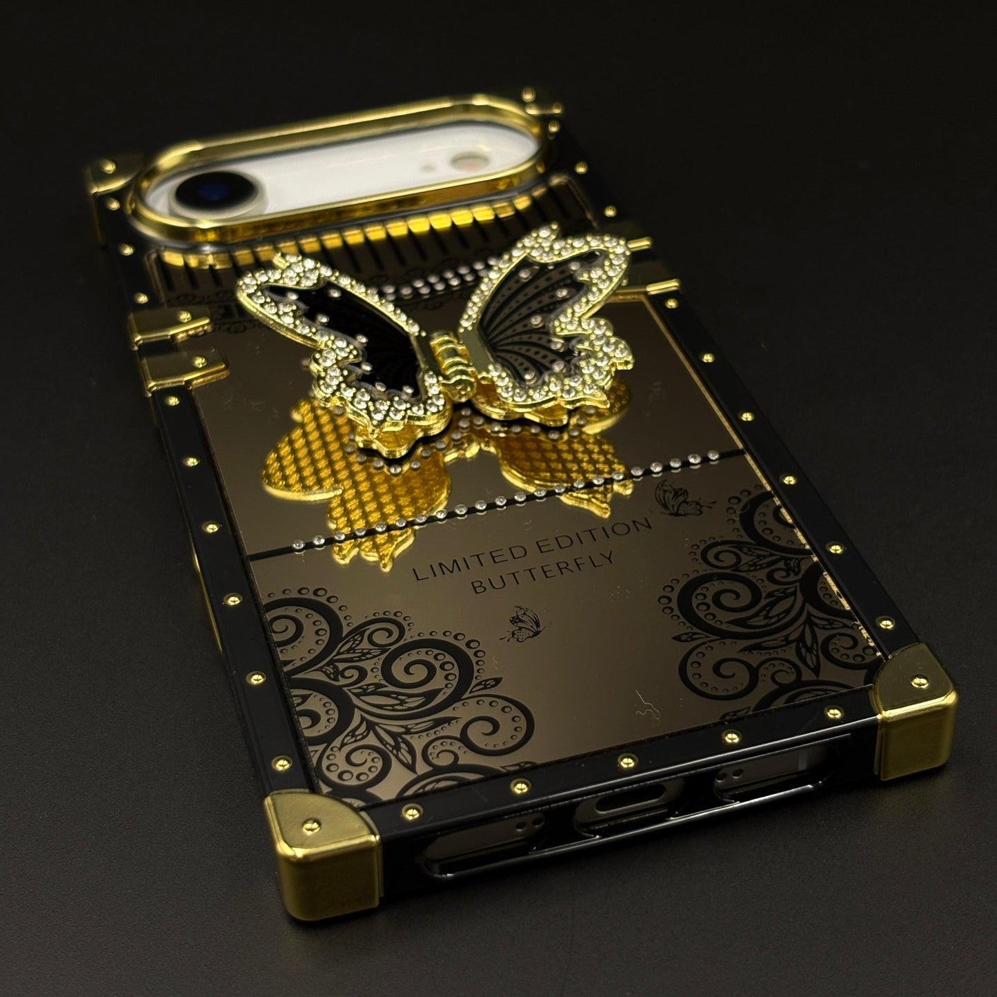 Luxury Butterfly Trunk Phone Case Cover for iPhone 17 Air | Gold Mirror Finish | Diamond Butterfly
