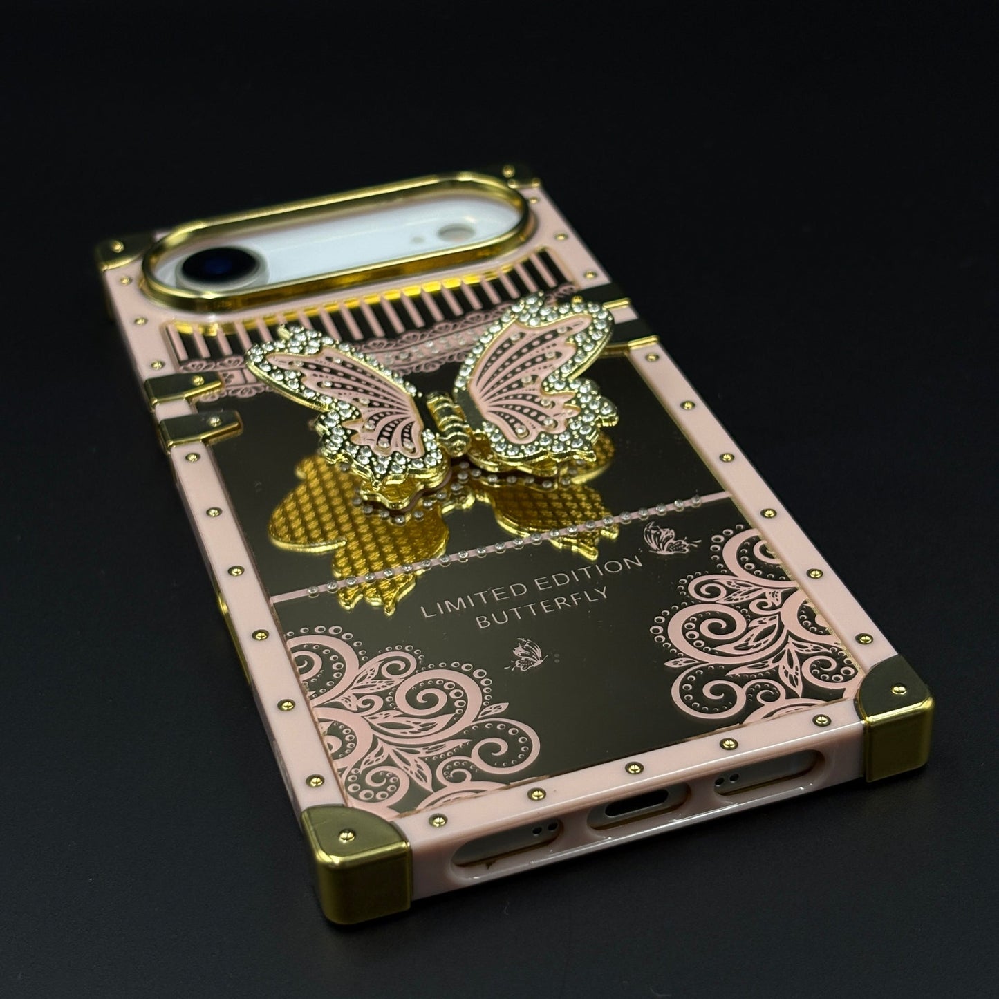 Luxury Butterfly Trunk Phone Case Cover for iPhone 17 Air | Gold Mirror Finish | Diamond Butterfly