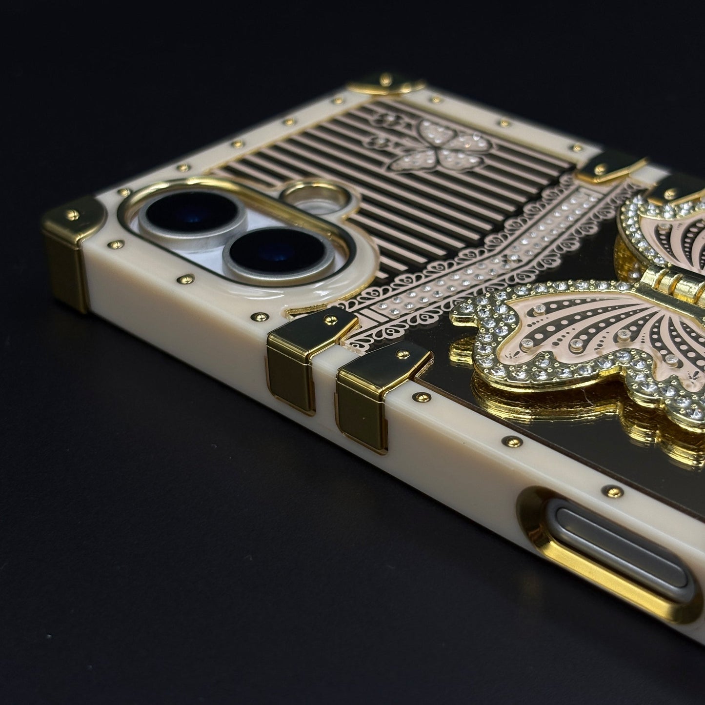 Luxury Butterfly Trunk Phone Case Cover for iPhone 17 | Gold Mirror Finish | Diamond Butterfly