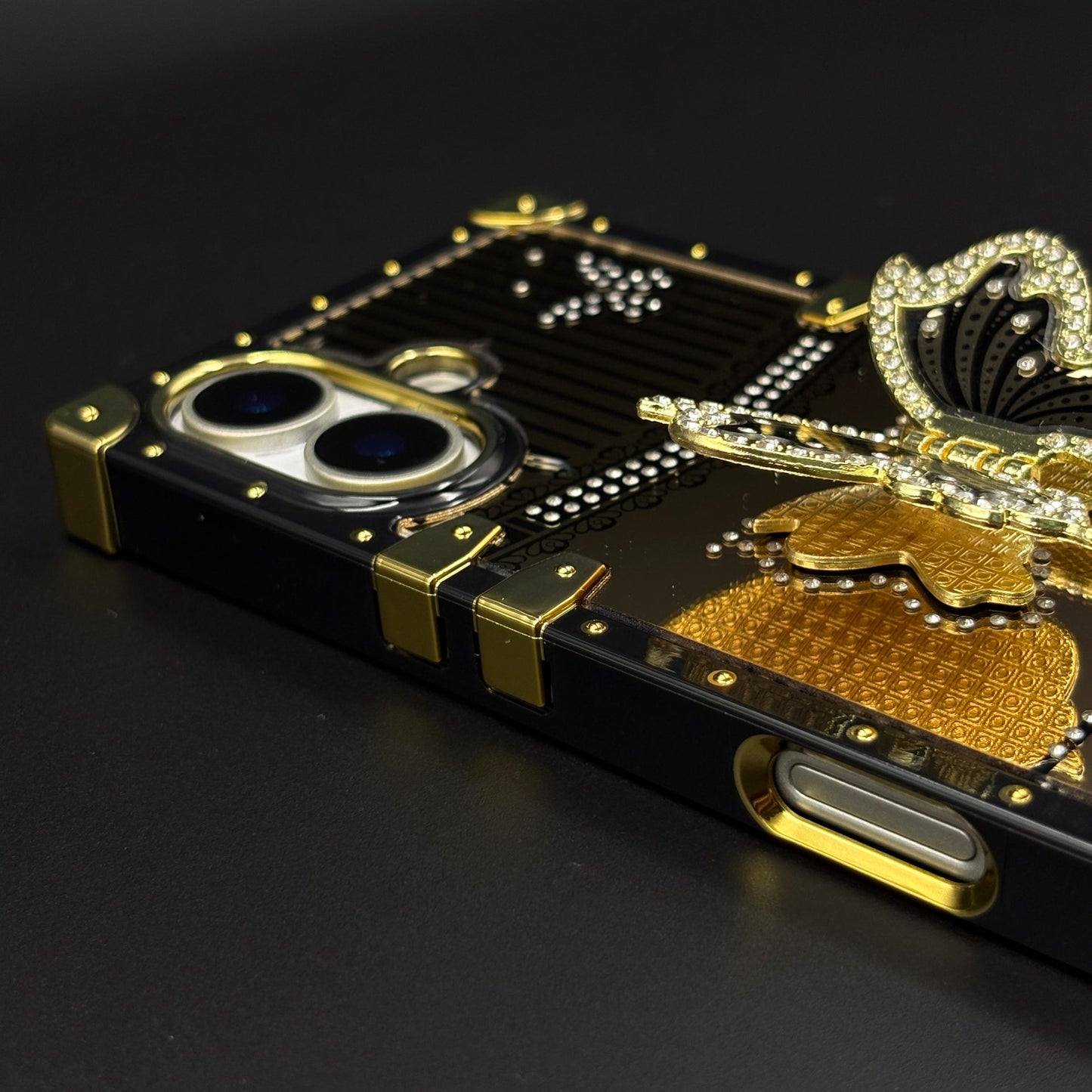 Luxury Butterfly Trunk Phone Case Cover for iPhone 17 | Gold Mirror Finish | Diamond Butterfly