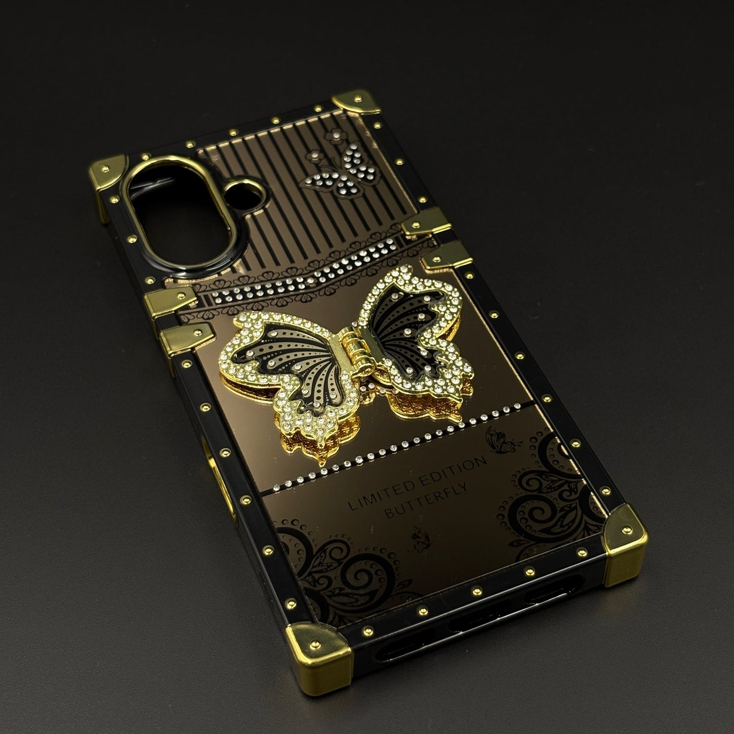 Luxury Butterfly Trunk Phone Case Cover for iPhone 17 | Gold Mirror Finish | Diamond Butterfly