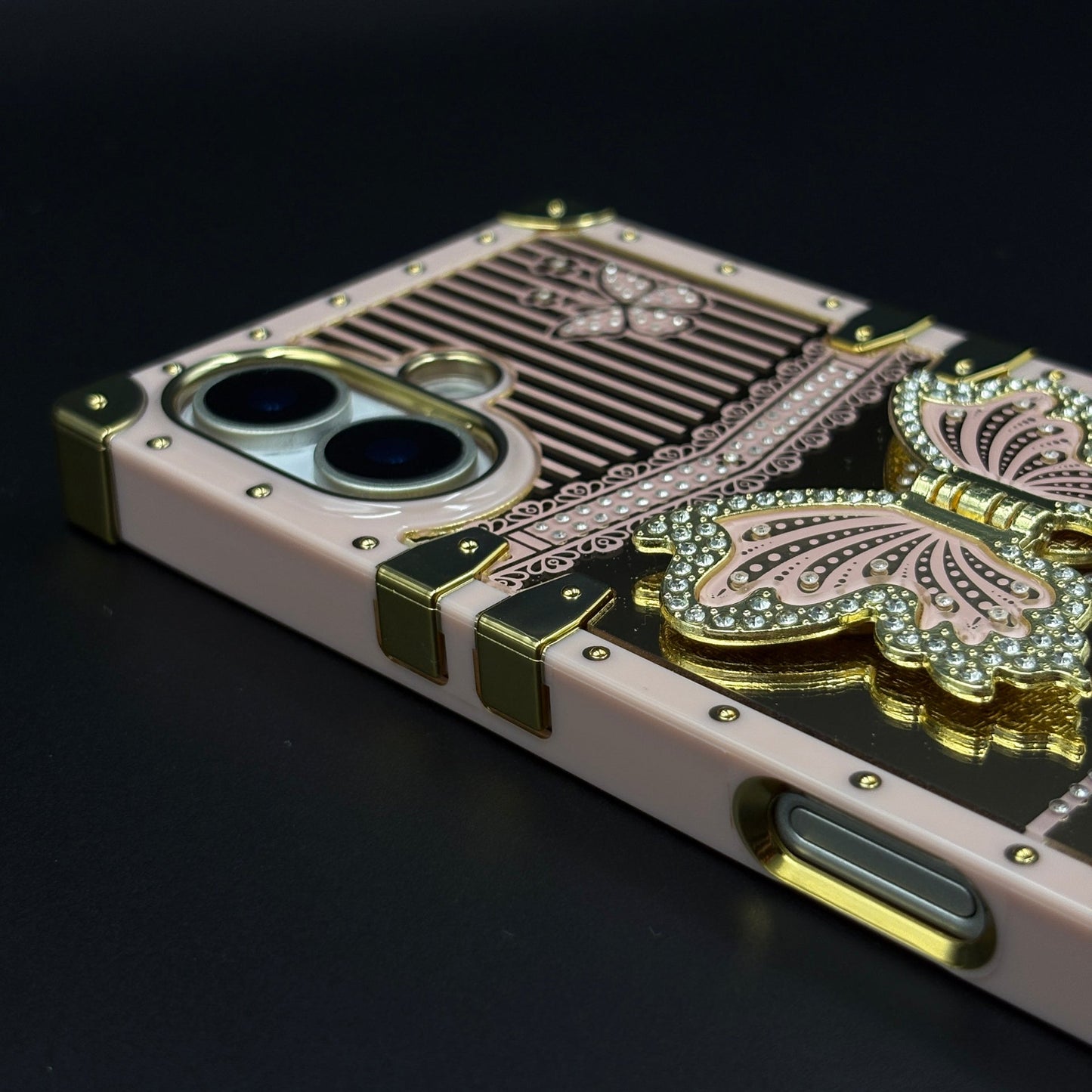 Luxury Butterfly Trunk Phone Case Cover for iPhone 17 | Gold Mirror Finish | Diamond Butterfly