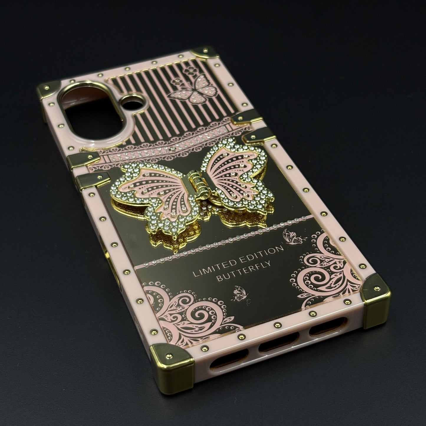 Luxury Butterfly Trunk Phone Case Cover for iPhone 17 | Gold Mirror Finish | Diamond Butterfly