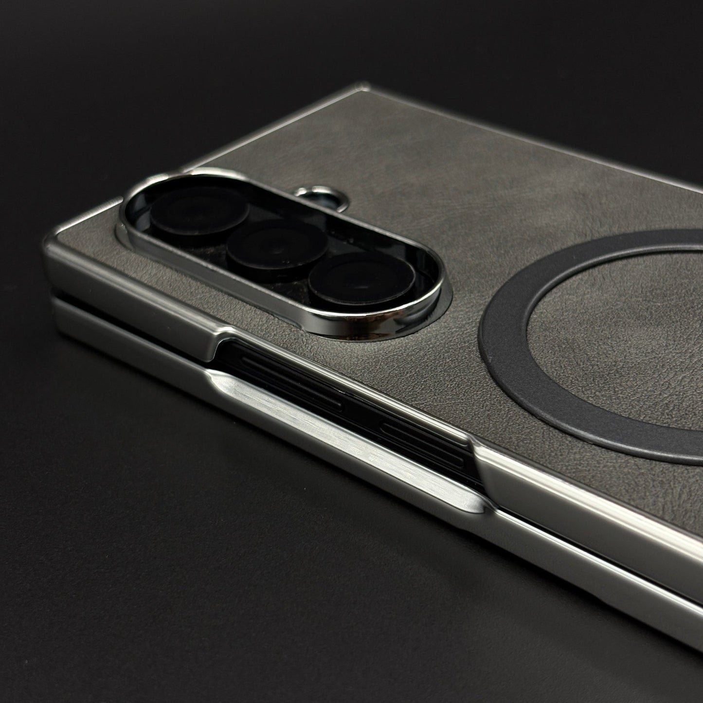 Magnetic MagSafe Leather Phone Case Cover for Samsung Galaxy Z Fold 6 | Matte Chrome Edges