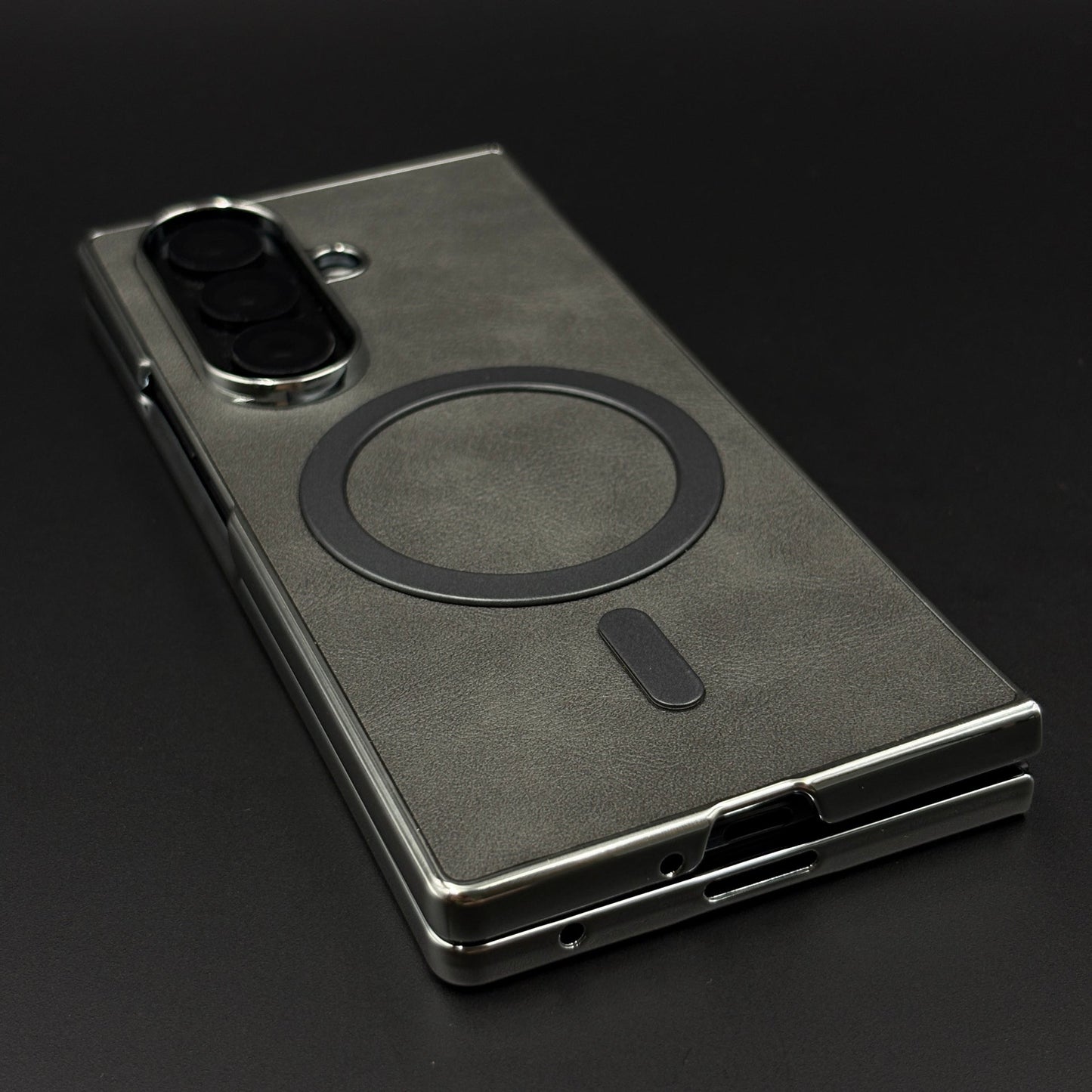 Magnetic MagSafe Leather Phone Case Cover for Samsung Galaxy Z Fold 6 | Matte Chrome Edges