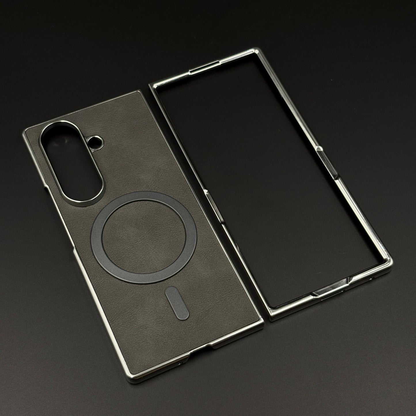 Magnetic MagSafe Leather Phone Case Cover for Samsung Galaxy Z Fold 6 | Matte Chrome Edges