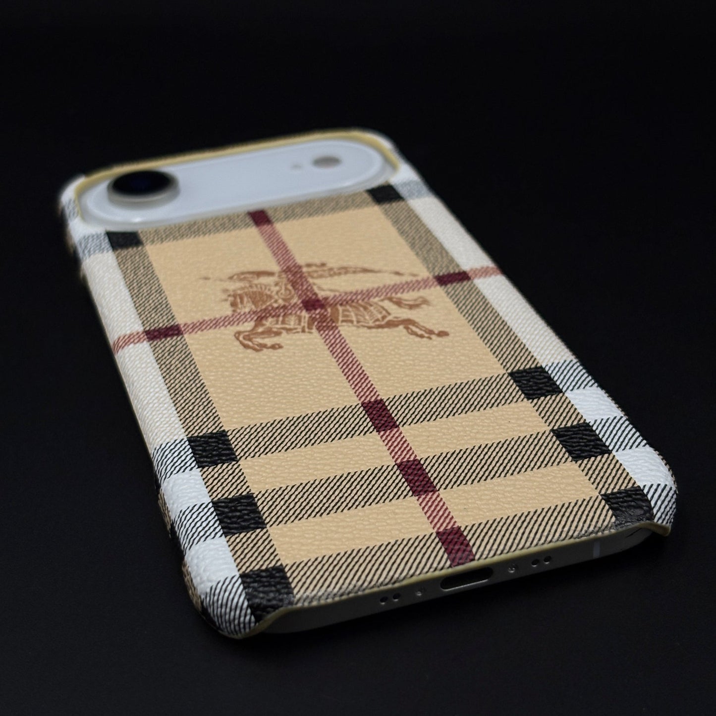 BBRY Branded Fine Leather Mobile Case Cover for iPhone 17 Air | Classic British Style Check Leather