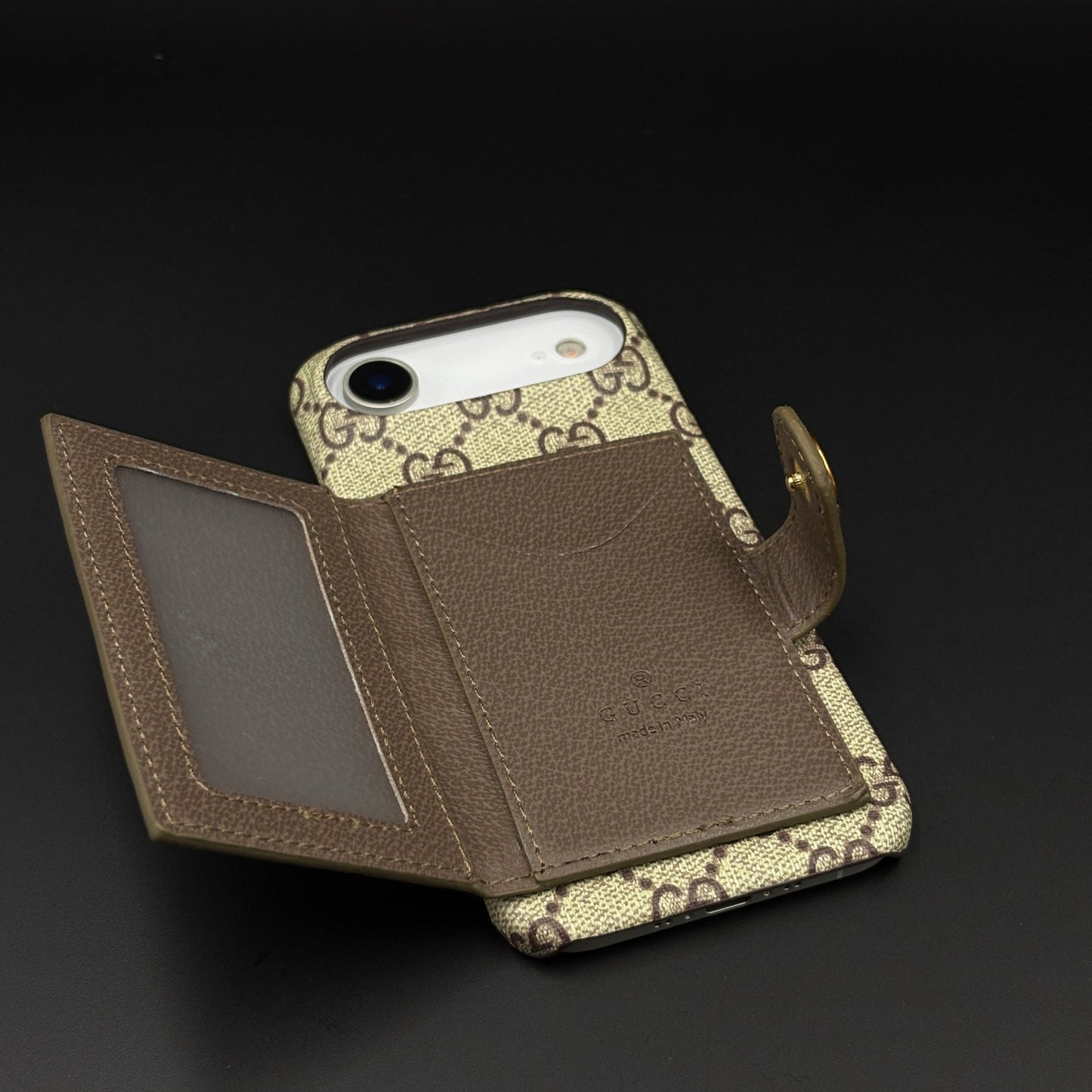 GG Monogram Cardholder Branded Mobile Case Cover for iPhone 17 Air | Slim Wallet | Fine PU Leather