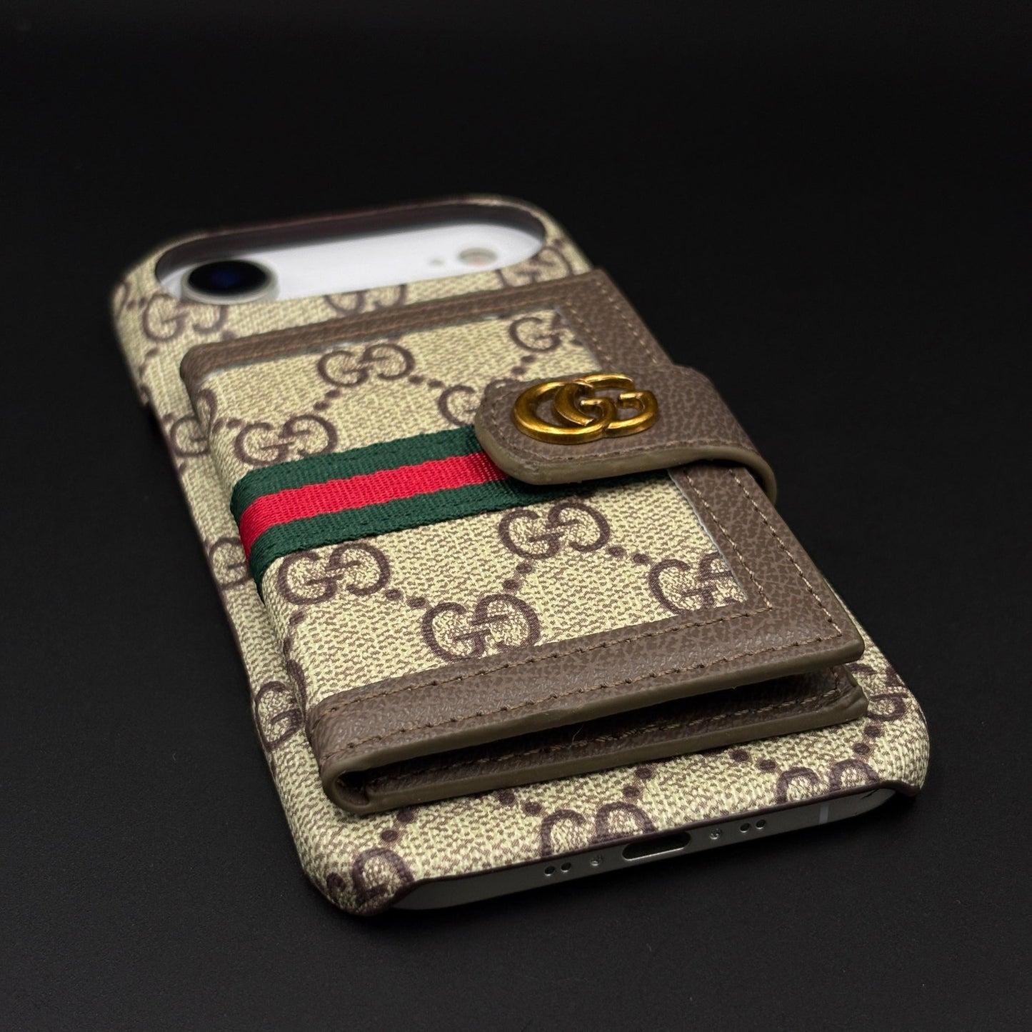 GG Monogram Cardholder Branded Mobile Case Cover for iPhone 17 Air | Slim Wallet | Fine PU Leather