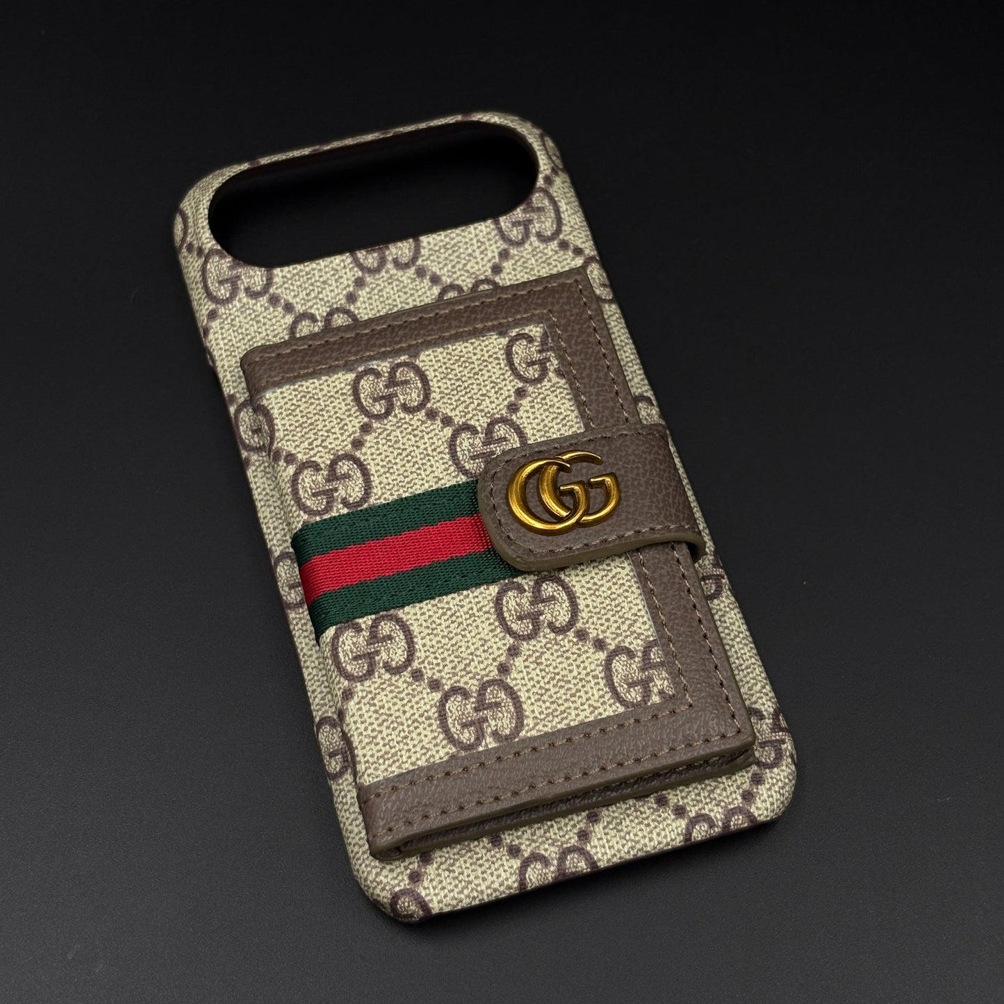 GG Monogram Cardholder Branded Mobile Case Cover for iPhone 17 Air | Slim Wallet | Fine PU Leather