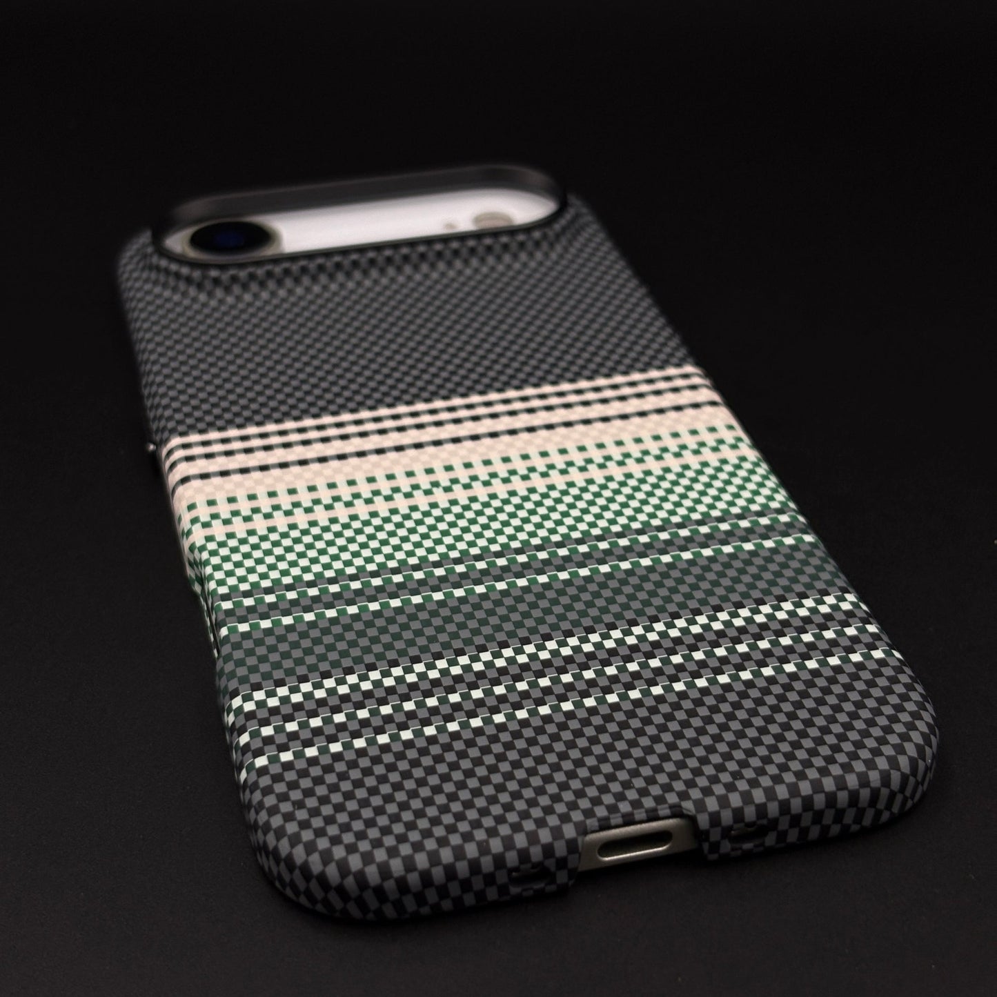 Green Yellow Striped Premium Mobile Case Cover for iPhone 17 Air | Rare Aramid Texture Finish | Real Carbon Fibre Feel | Hidden MagSafe