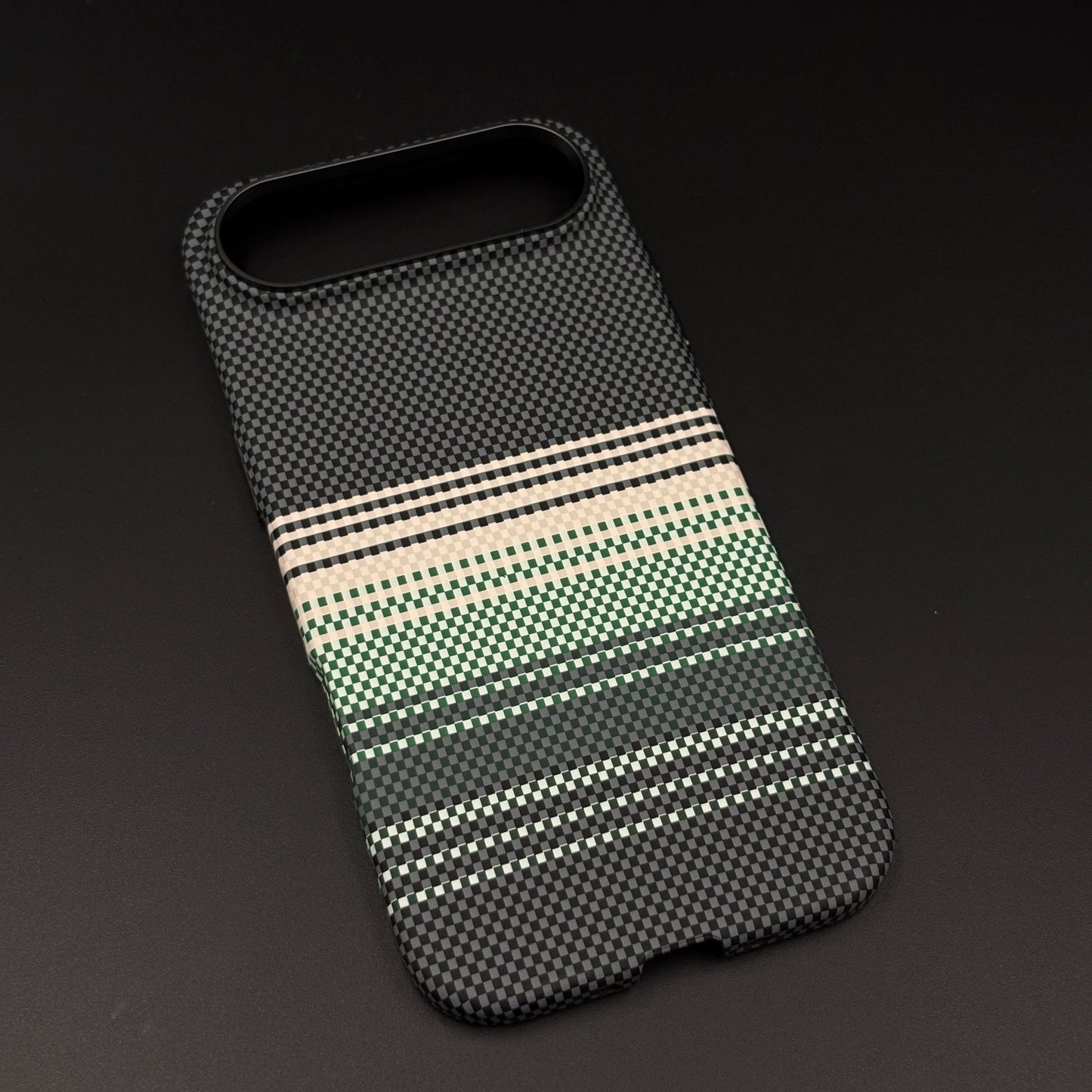 Green Yellow Striped Premium Mobile Case Cover for iPhone 17 Air | Rare Aramid Texture Finish | Real Carbon Fibre Feel | Hidden MagSafe