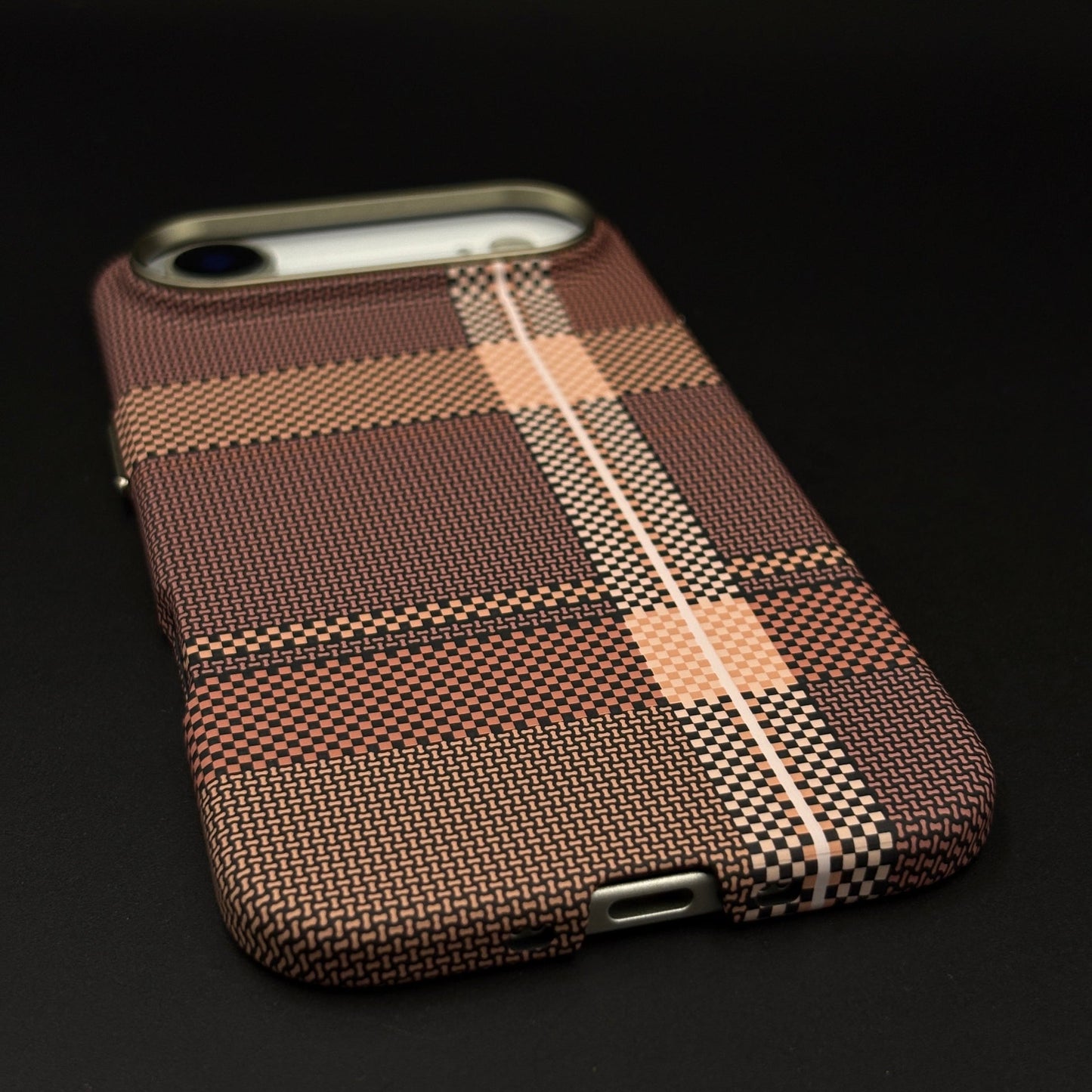 Brown Plaid Slim Mobile Case Cover for iPhone 17 Air | Rare Aramid Texture Finish | Real Carbon Fibre Feel | Hidden MagSafe