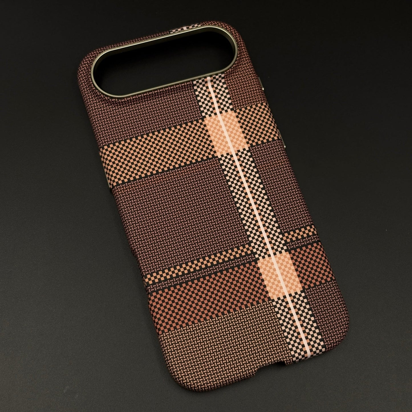 Brown Plaid Slim Mobile Case Cover for iPhone 17 Air | Rare Aramid Texture Finish | Real Carbon Fibre Feel | Hidden MagSafe