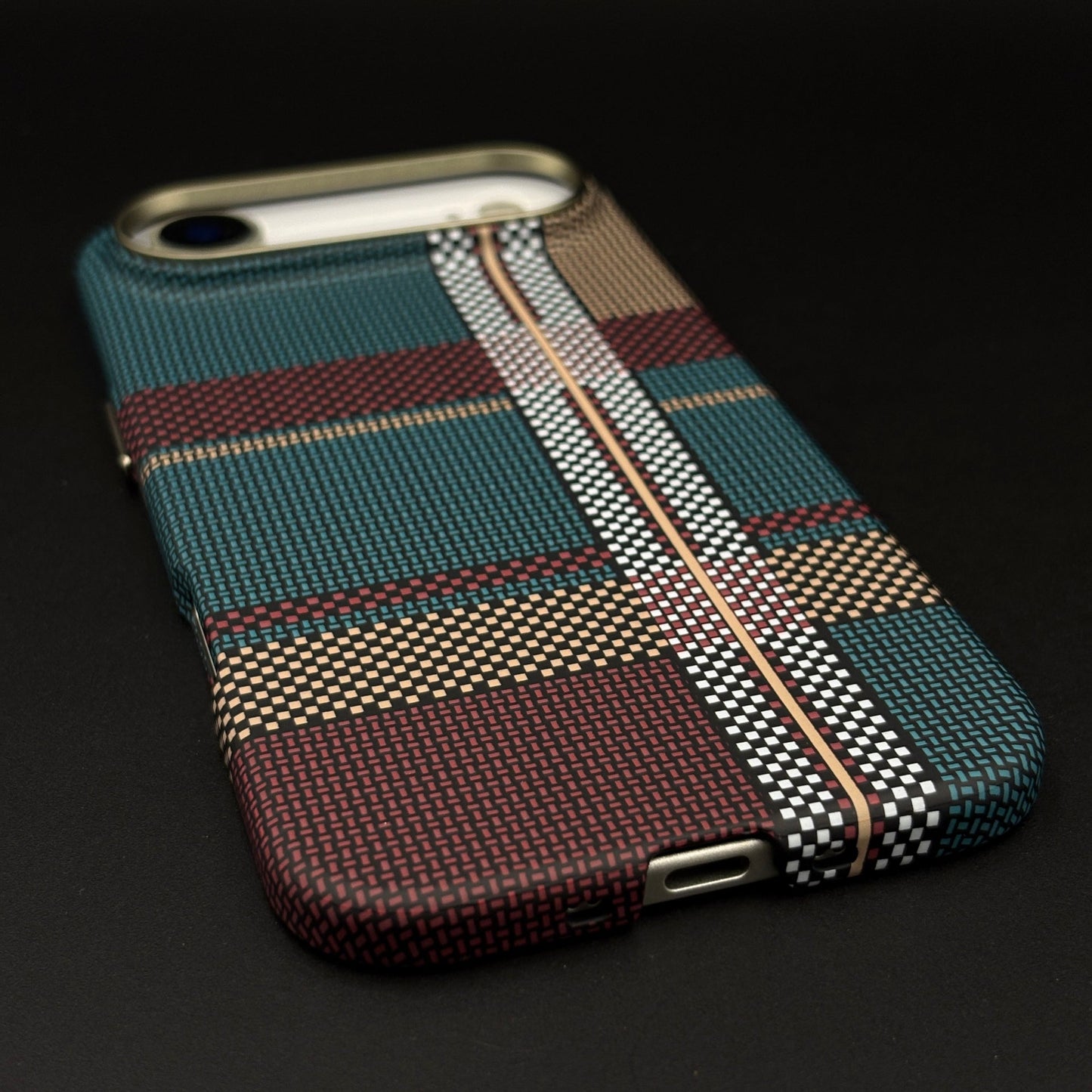 Minimalist Plaid Red Green Mobile Case Cover for iPhone 17 Air | Rare Aramid Texture Finish | Real Carbon Fibre Feel | Hidden MagSafe